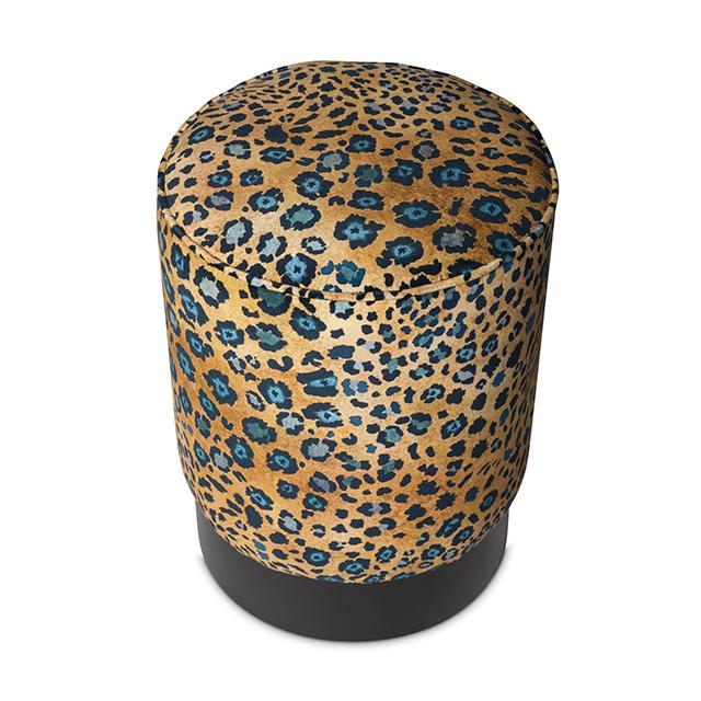 Safari Spot Velvet Pouf on Black Base - Midnight