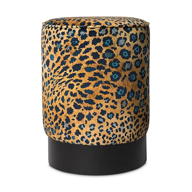 Safari Spot Velvet Pouf on Black Base - Midnight