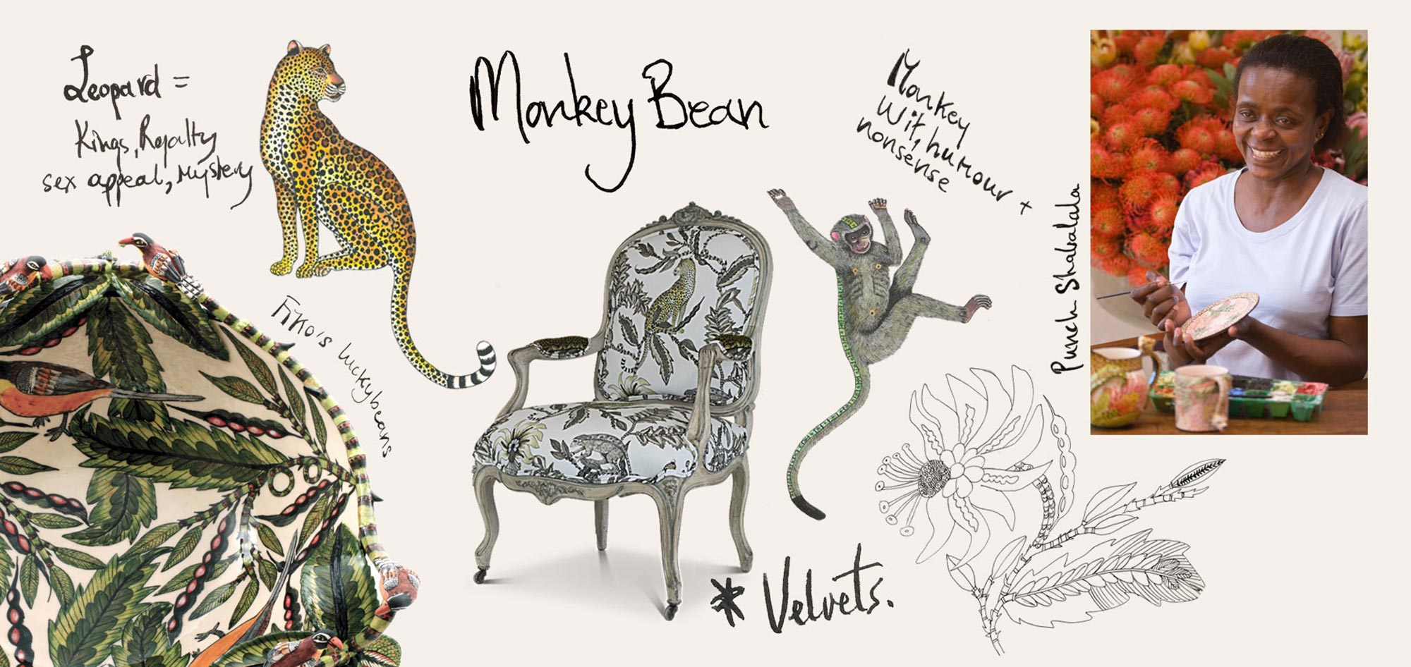 Monkey Bean Fabric - Linen - Stone