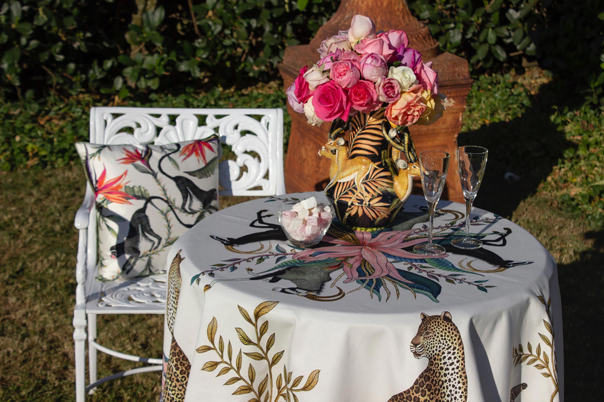 Leopard Lily Tablecloth - Cotton - Frost - Square