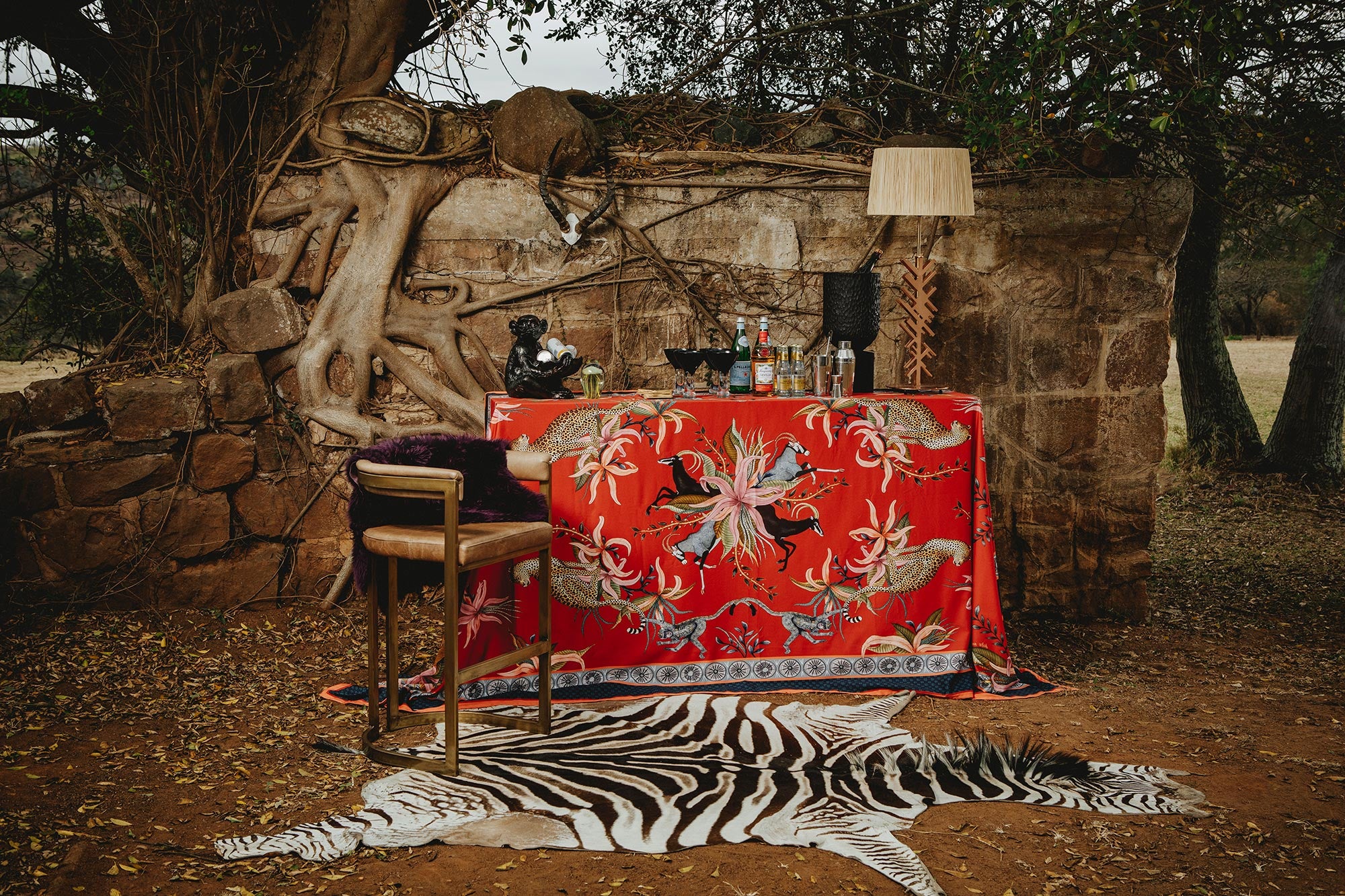 Leopard Lily Tablecloth - Cotton - Royal Red - Small