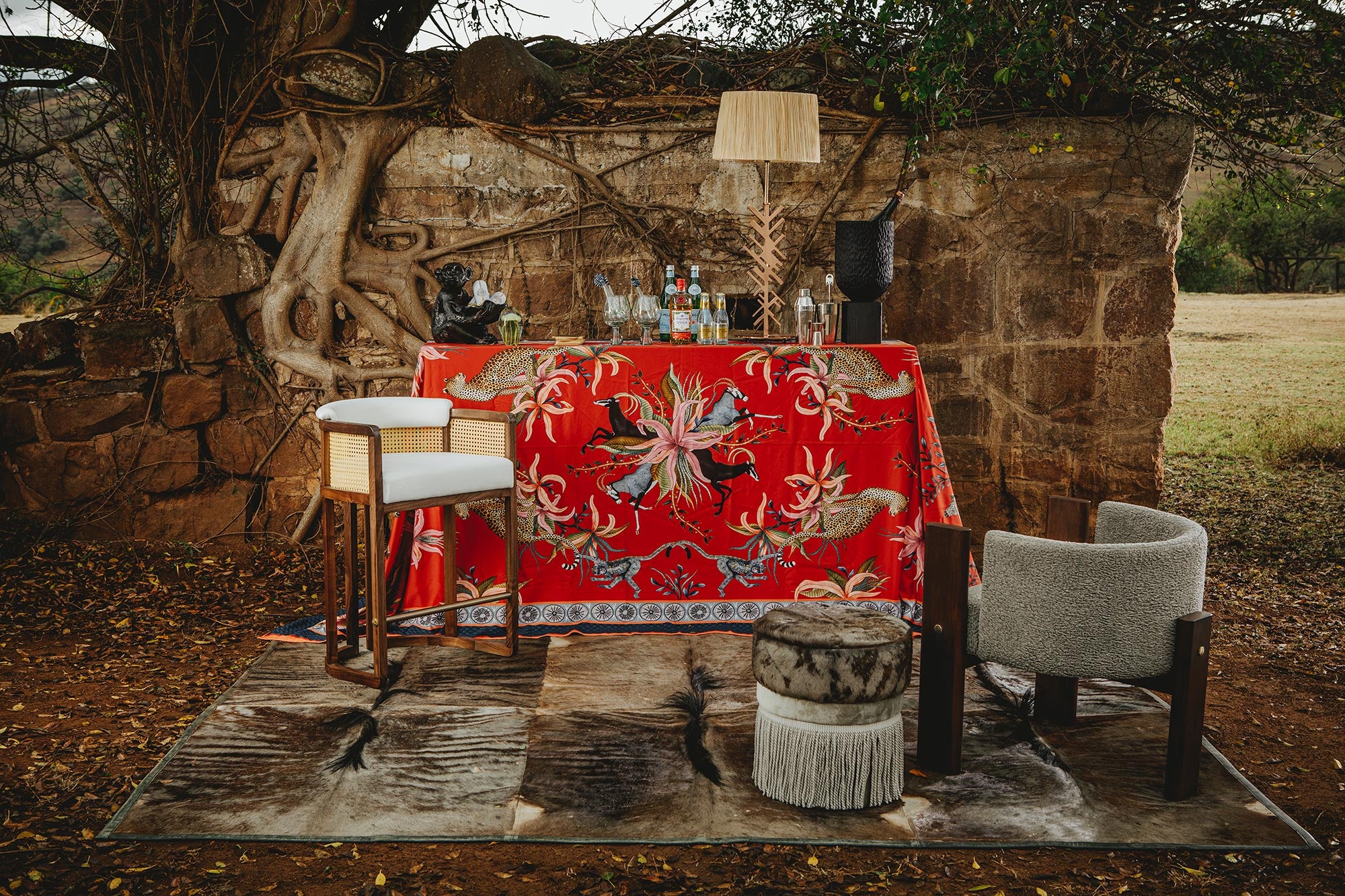 Leopard Lily Tablecloth - Cotton - Royal Red - Small