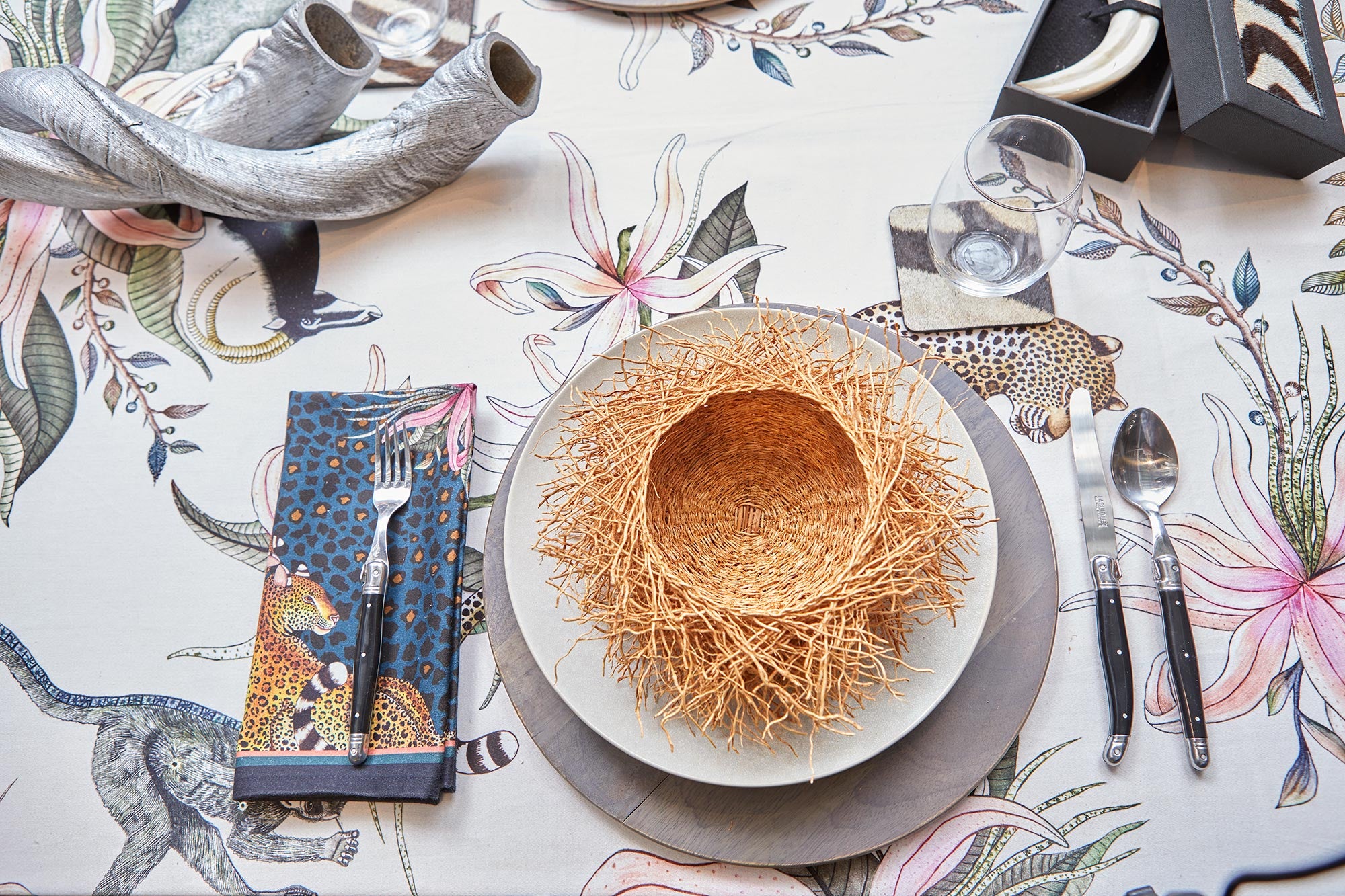 Leopard Lily Tablecloth - Cotton - Safari Stone - Small