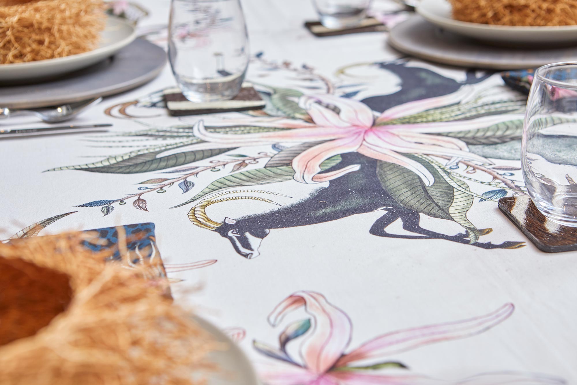 Leopard Lily Tablecloth - Cotton - Safari Stone - Small