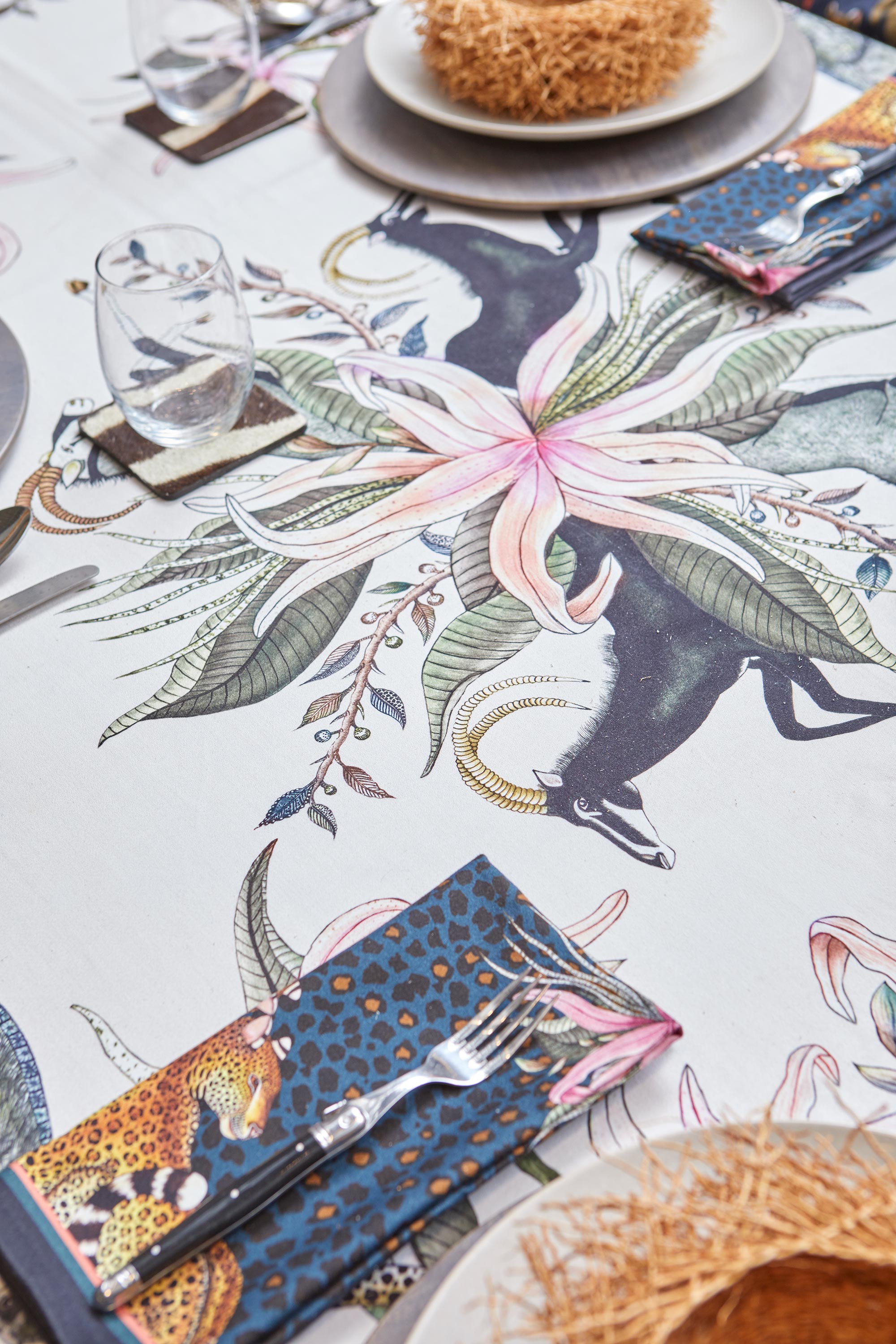 Leopard Lily Tablecloth - Cotton - Safari Stone - Small