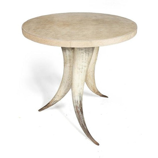 Cow Horn Table with Cream Cow Hide Top