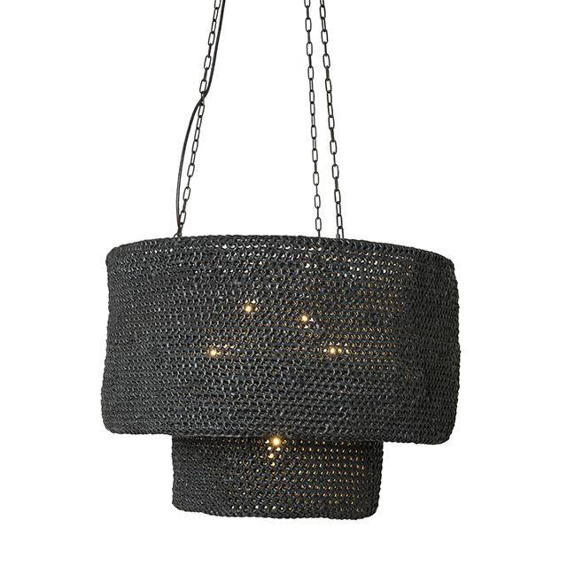 Kubili Crocheted Leather Tiered Chandelier in Black Leather
