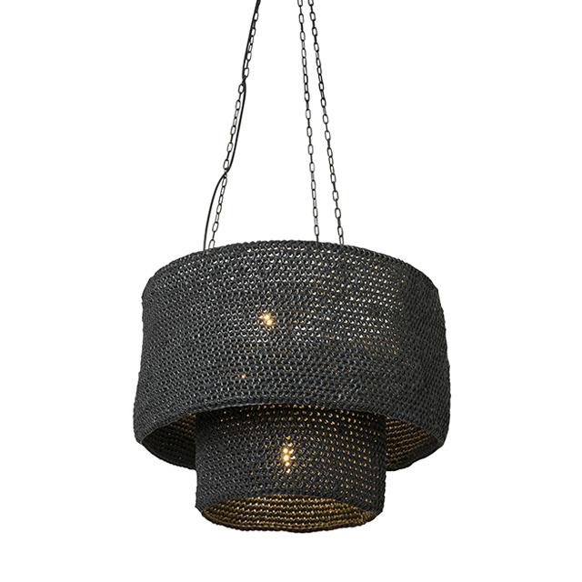 Kubili Crocheted Leather Tiered Chandelier in Black Leather