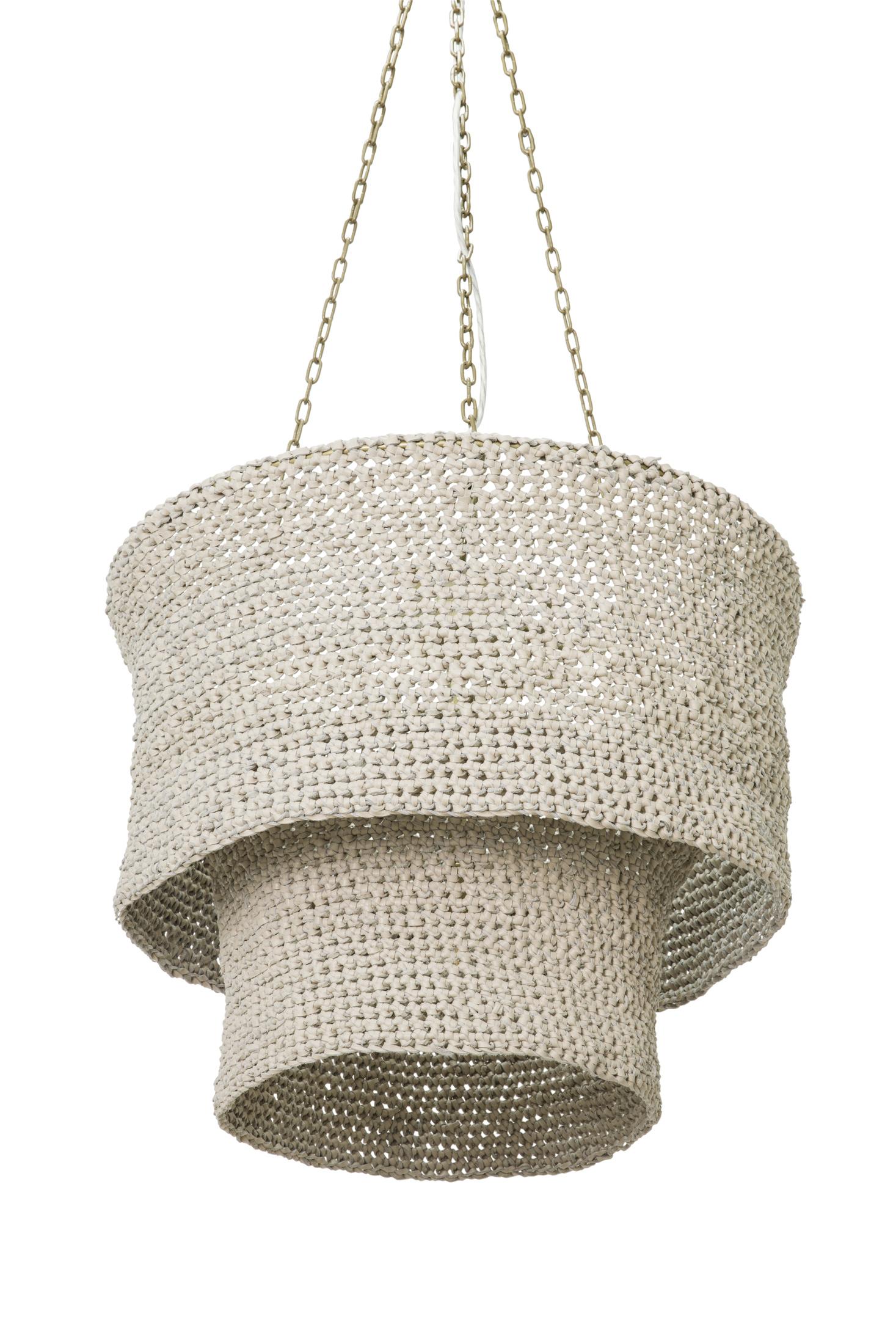 Kubili Crocheted Leather Tiered Chandelier in Cream-Stone Leather