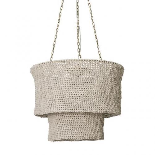 Kubili Crocheted Leather Tiered Chandelier in Cream-Stone Leather