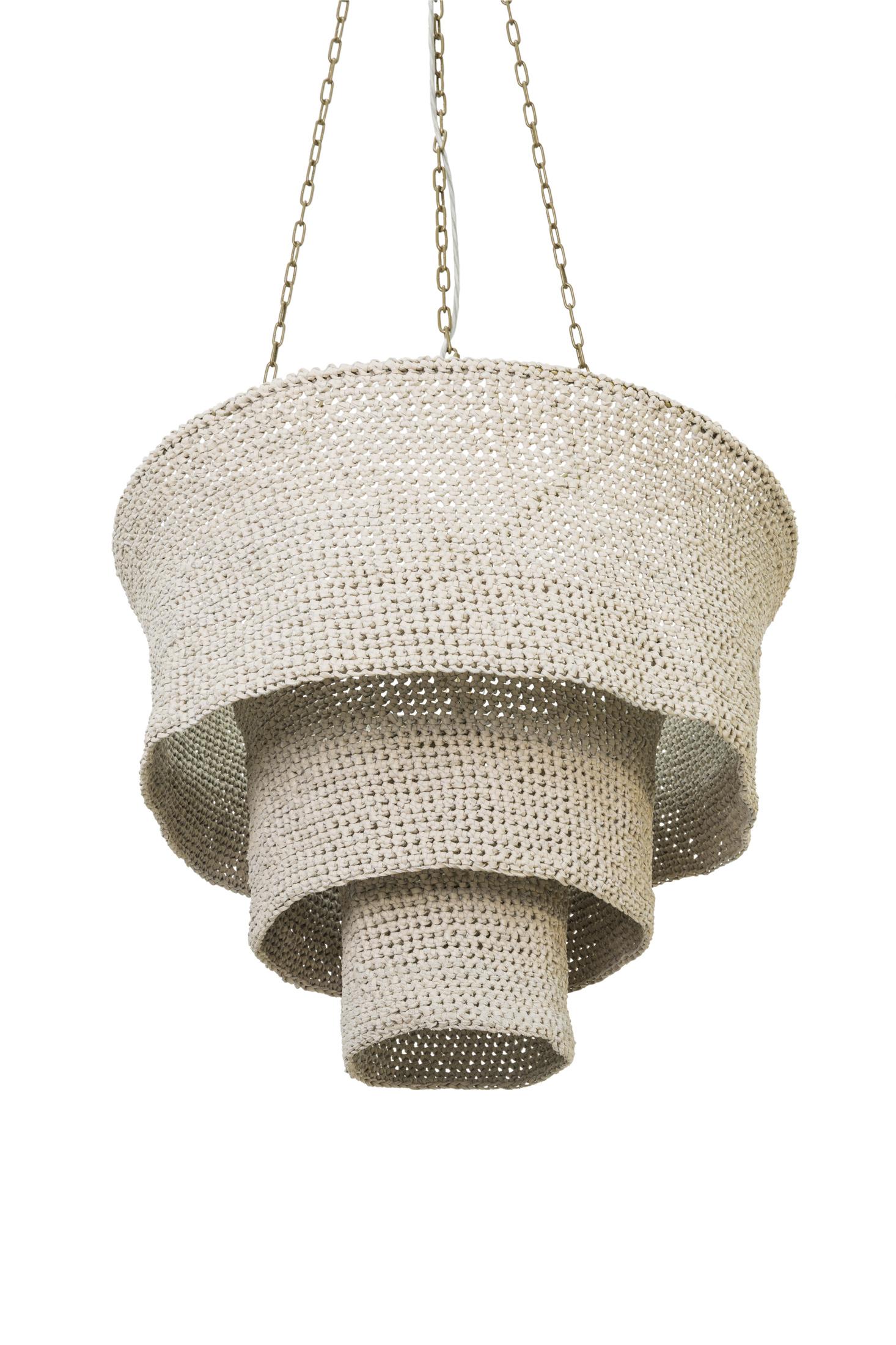 Tathu Crocheted Leather Tiered Chandelier in Cream-Stone Leather