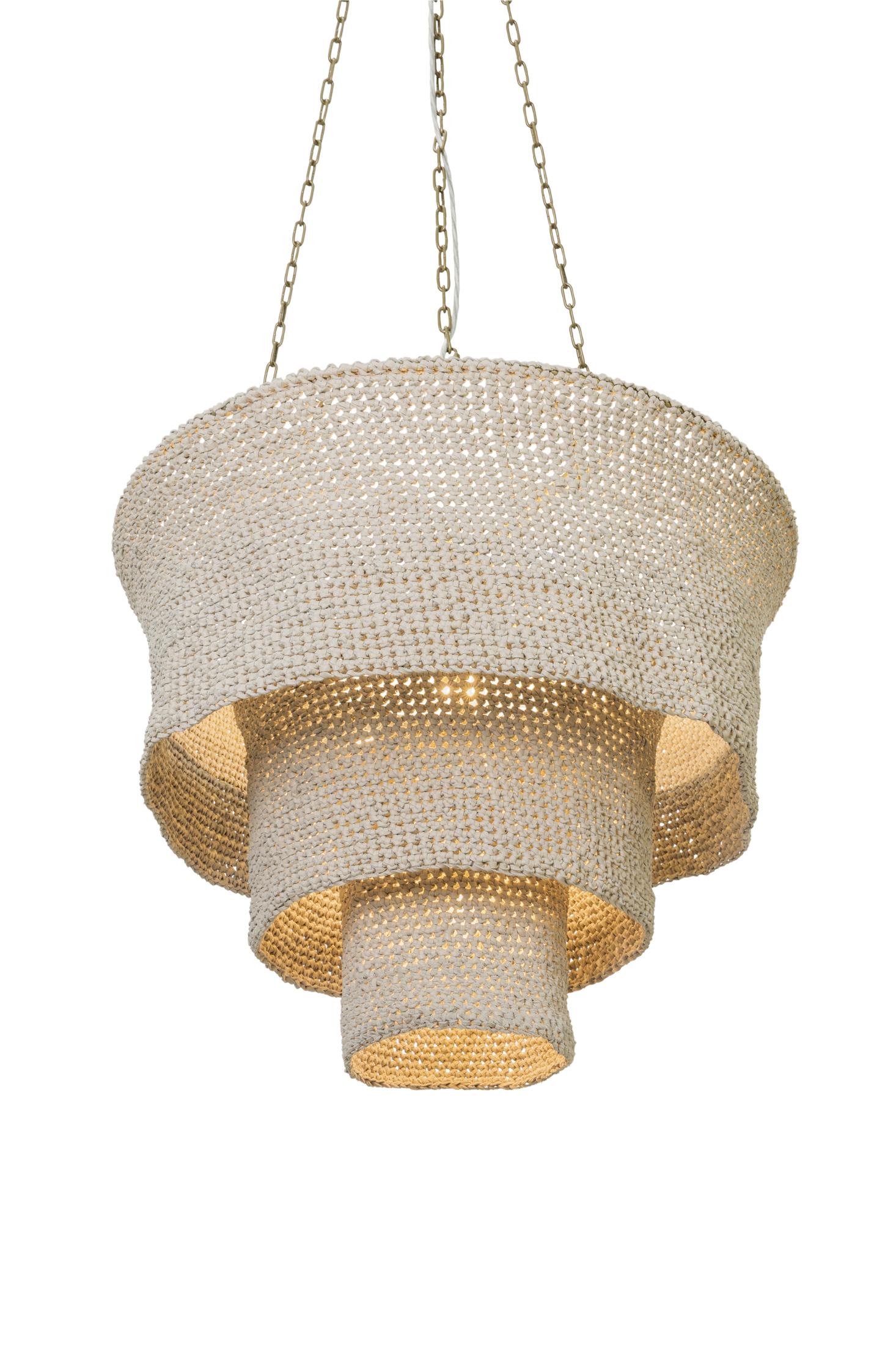 Tathu Crocheted Leather Tiered Chandelier in Cream-Stone Leather