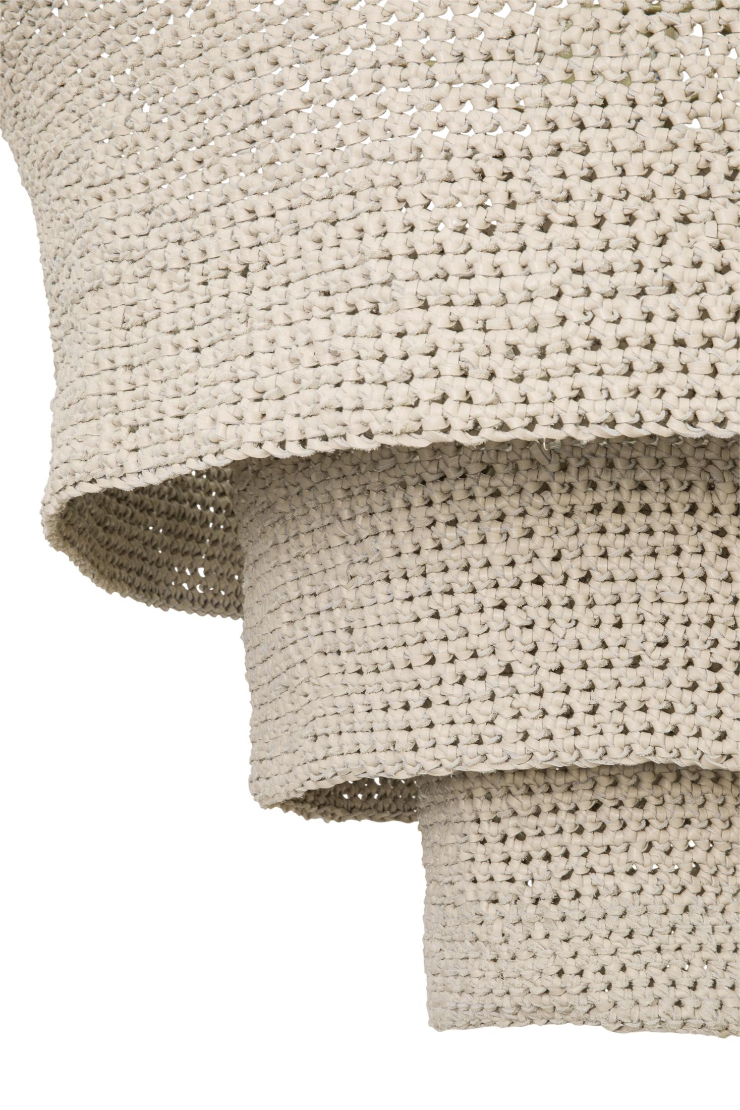 Tathu Crocheted Leather Tiered Chandelier in Cream-Stone Leather