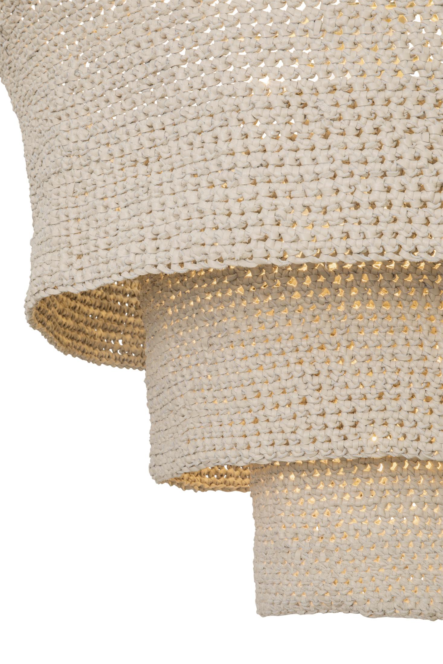 Tathu Crocheted Leather Tiered Chandelier in Cream-Stone Leather