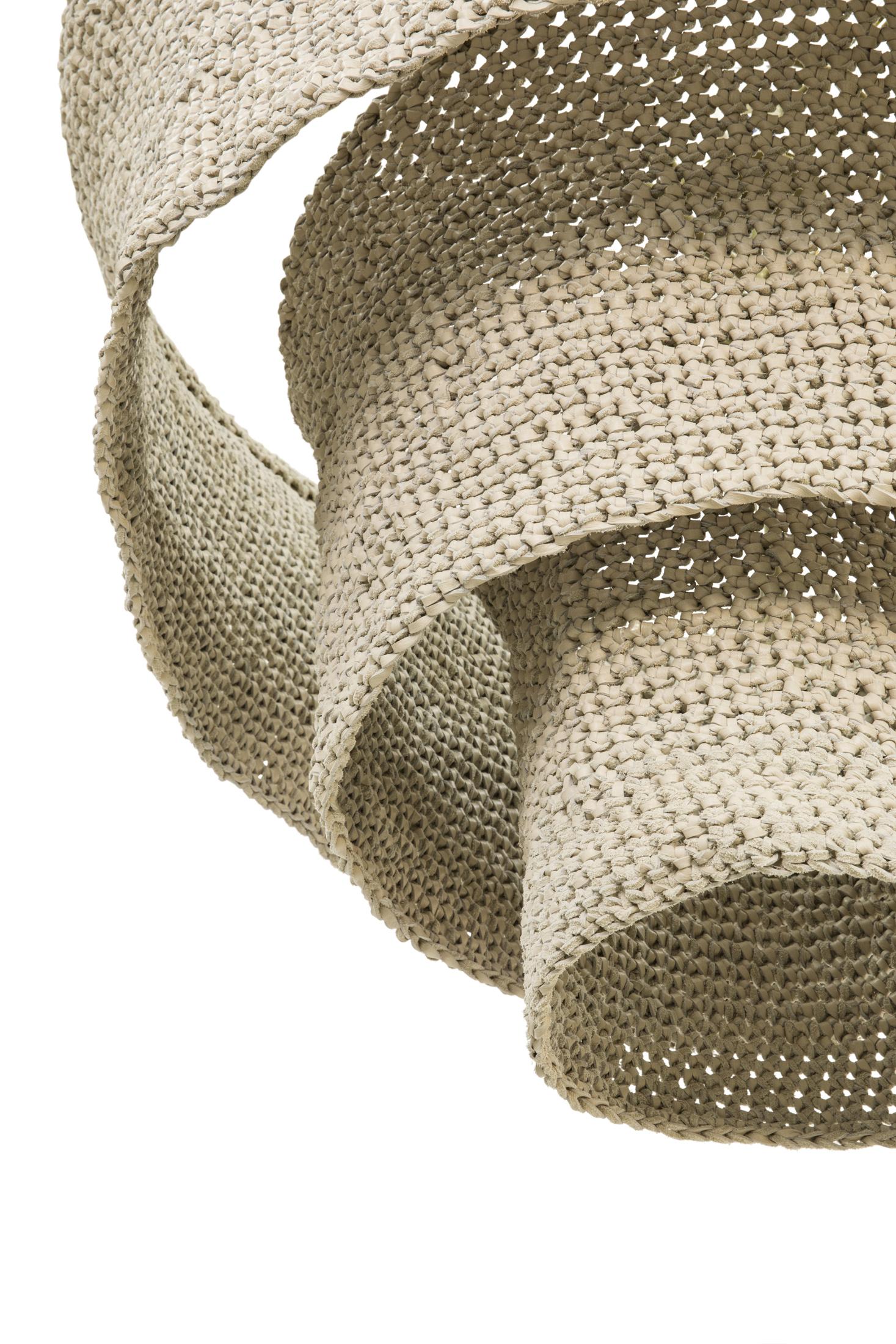 Tathu Crocheted Leather Tiered Chandelier in Cream-Stone Leather