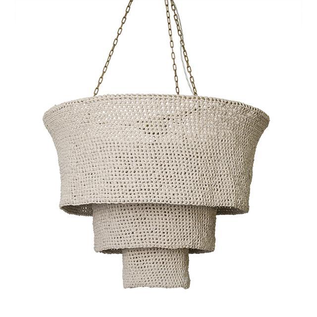 Tathu Crocheted Leather Tiered Chandelier in Cream-Stone Leather