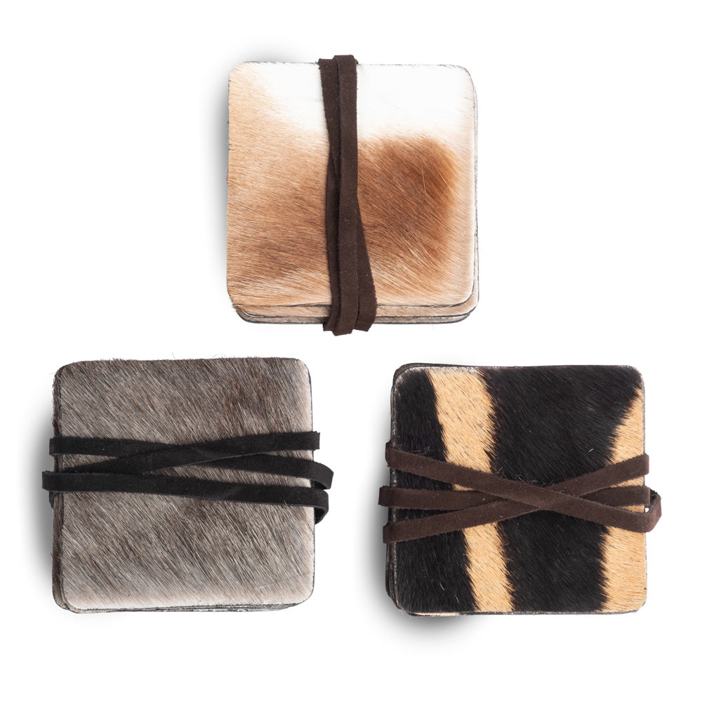 Zebra Hide Coasters w/ Tie (s/6)