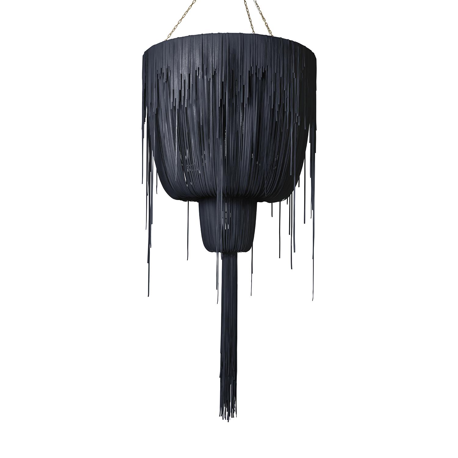 Large Round Double-Ball Urchin Leather Chandelier in NeKeia Leather