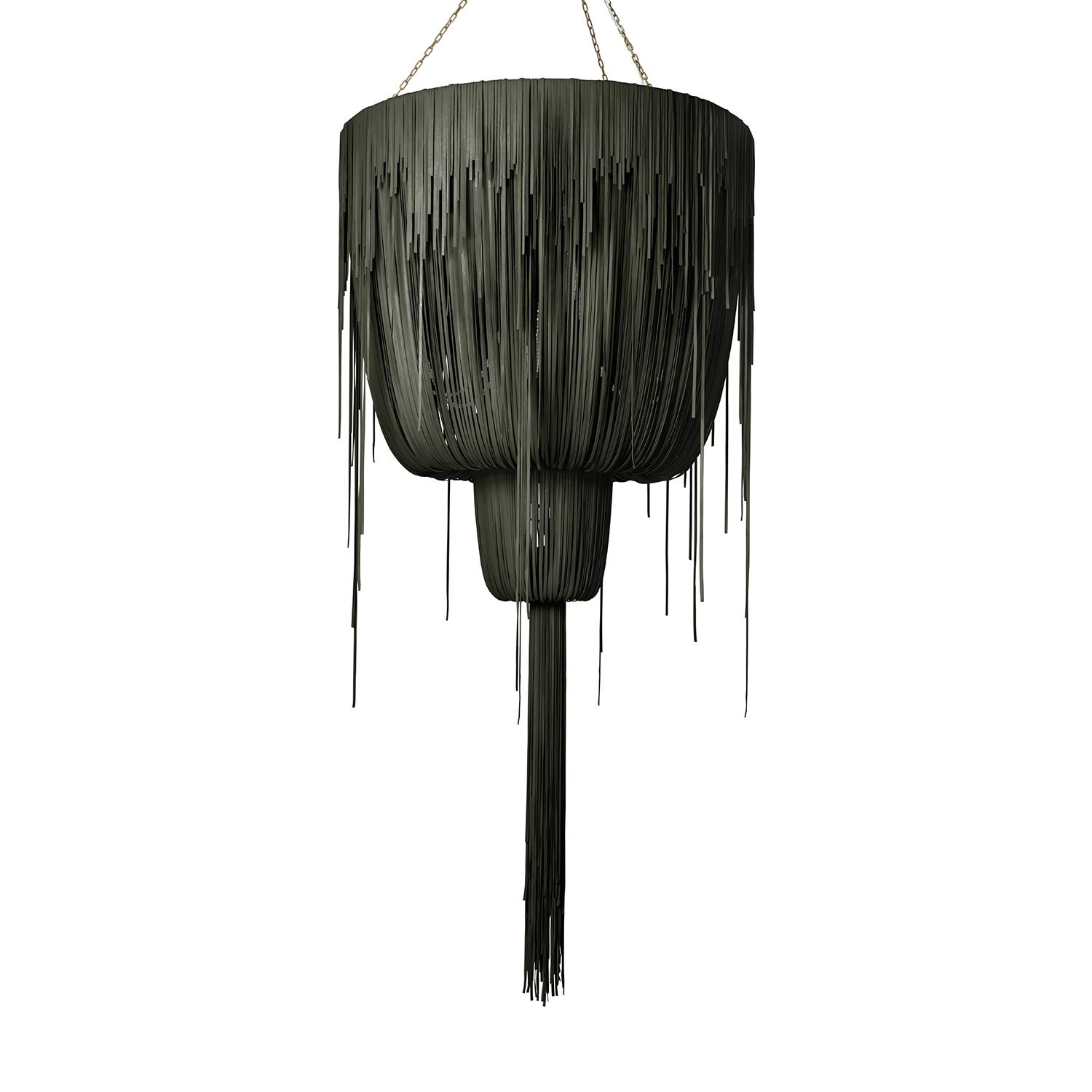 Large Round Double-Ball Urchin Leather Chandelier in NeKeia Leather