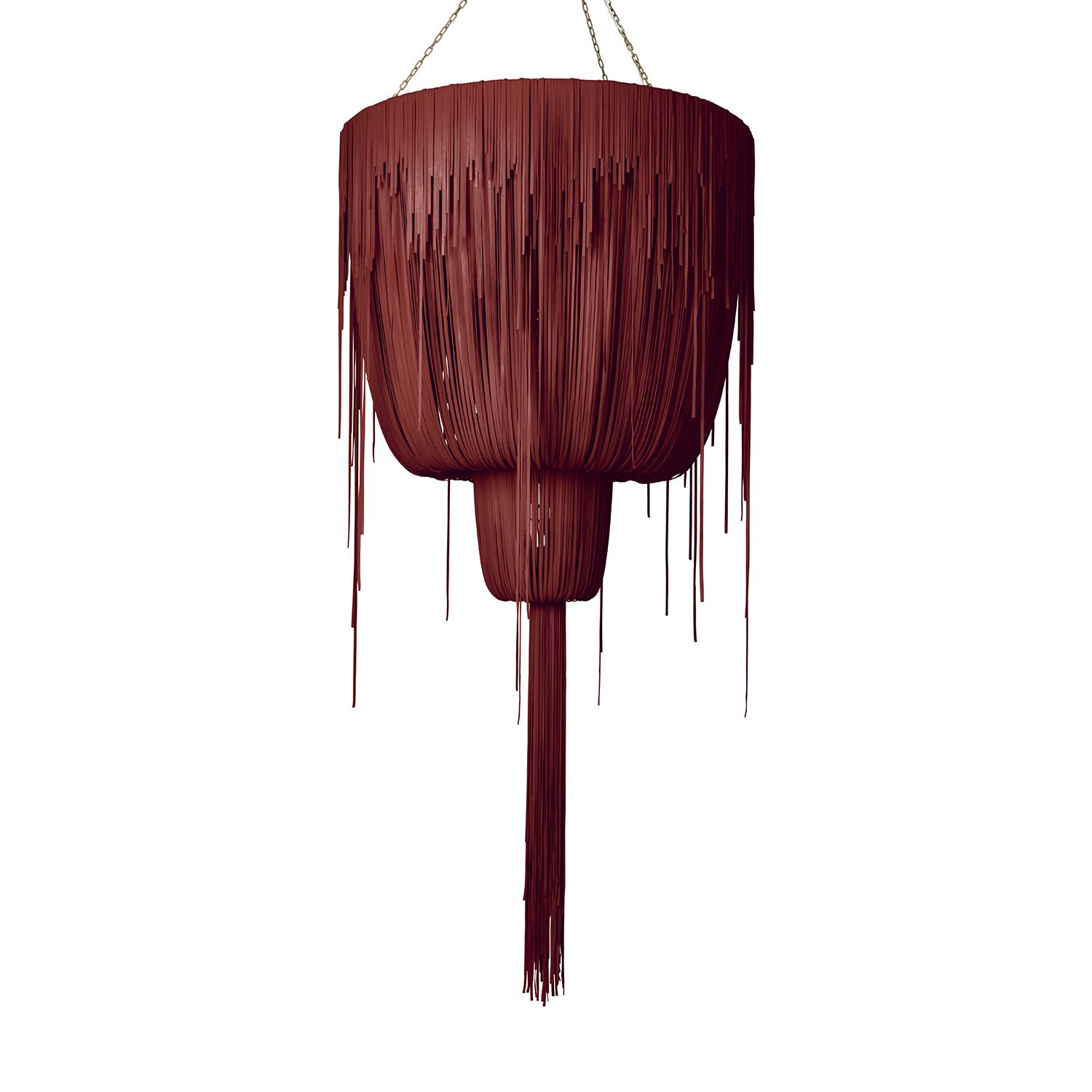 Large Round Double-Ball Urchin Leather Chandelier in NeKeia Leather