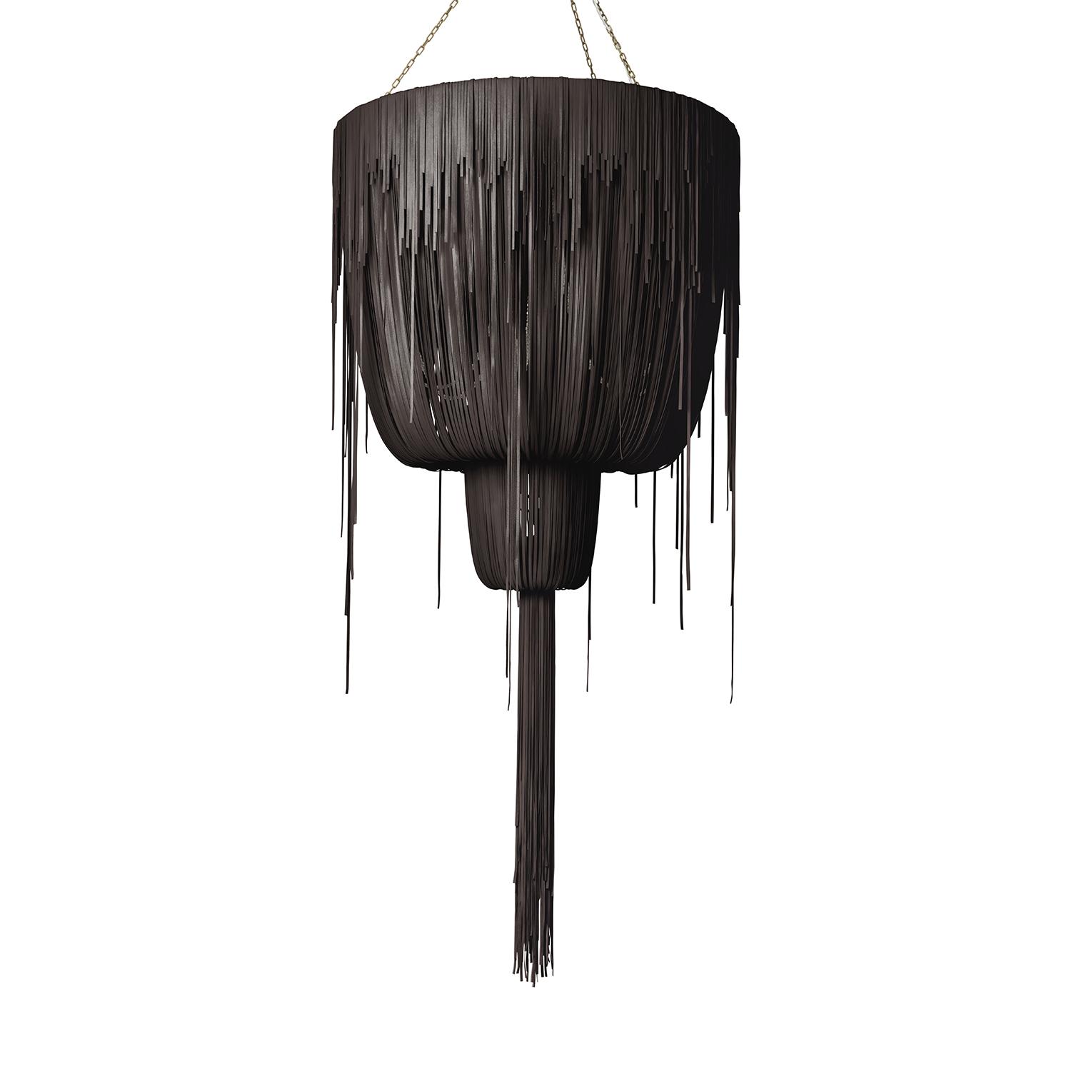 Large Round Double-Ball Urchin Leather Chandelier in Premium Leather