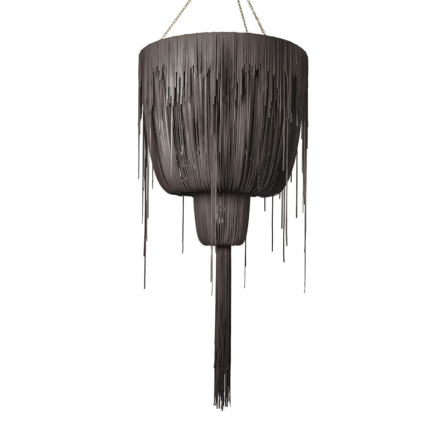 Large Round Double-Ball Urchin Leather Chandelier in Premium Leather