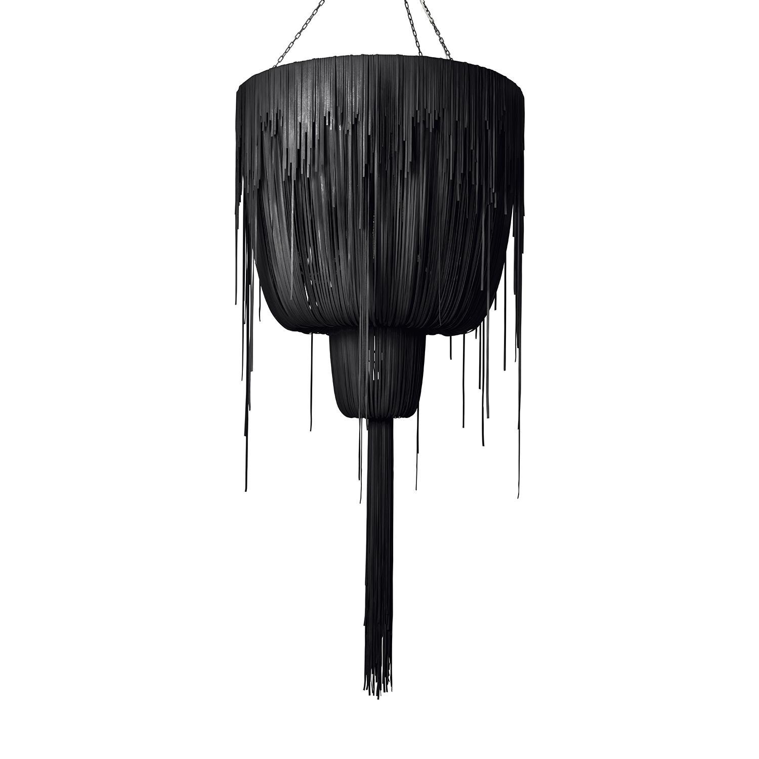 Large Round Double-Ball Urchin Leather Chandelier in Premium Leather