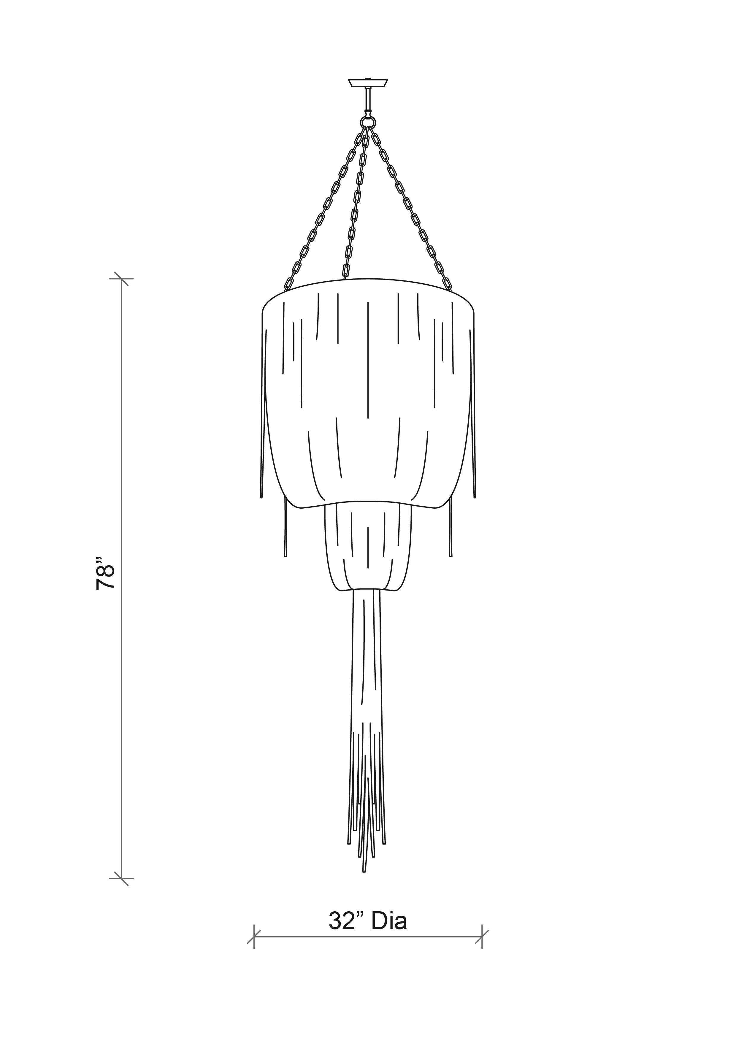 Medium Round Double-Ball Urchin Leather Chandelier in Cream-Stone Leather