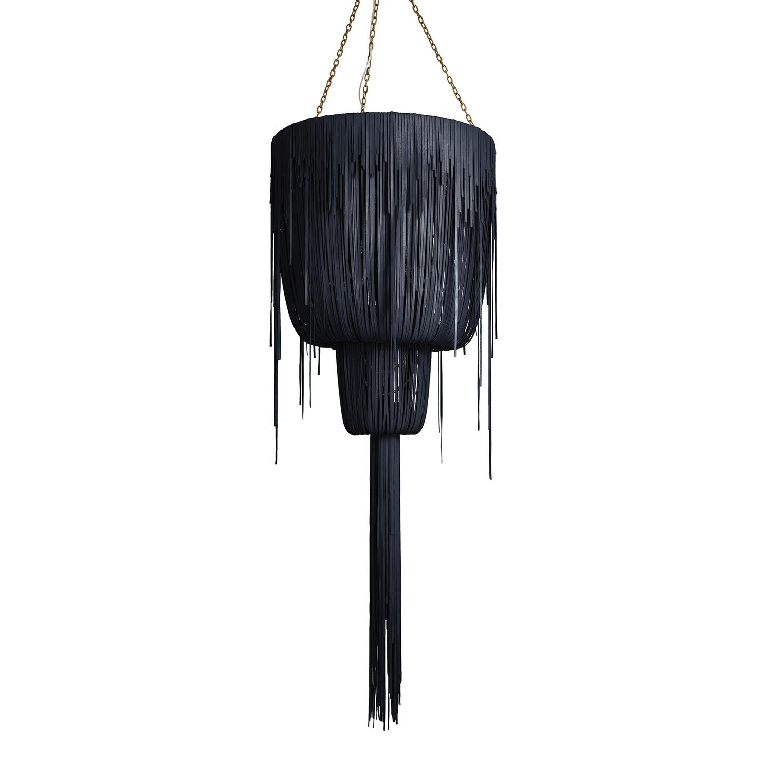 Medium Round Double-Ball Urchin Leather Chandelier in NeKeia Leather