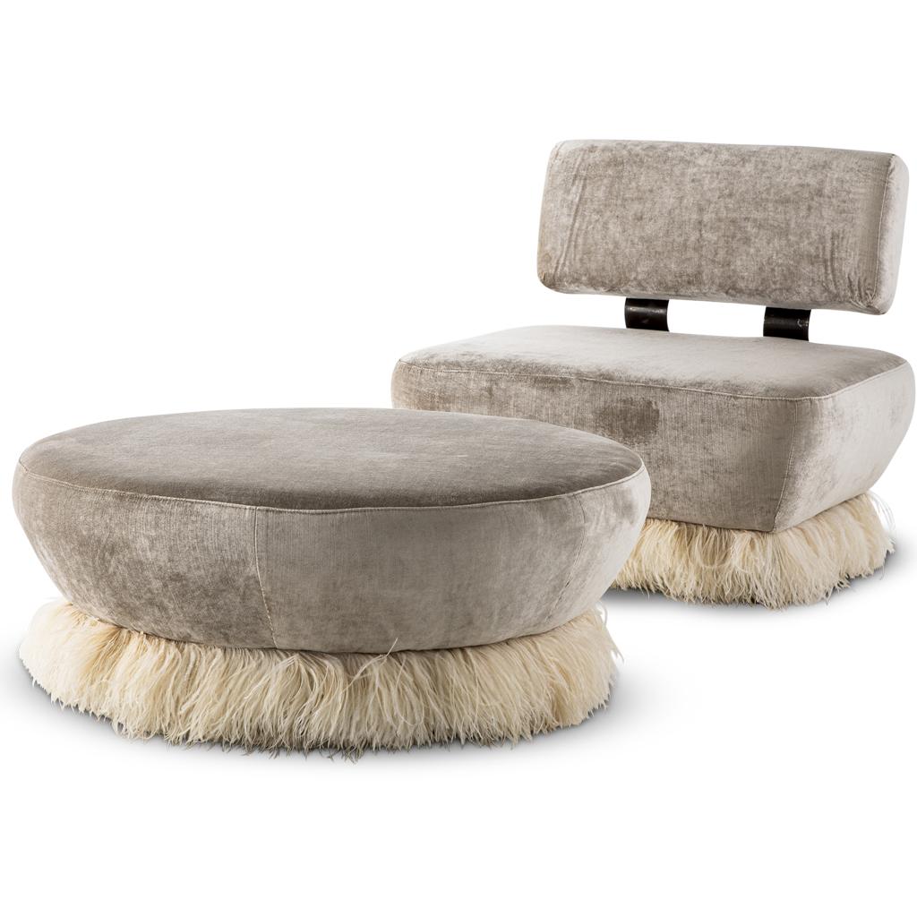 Ostrich Fluff Round Ottoman - Large