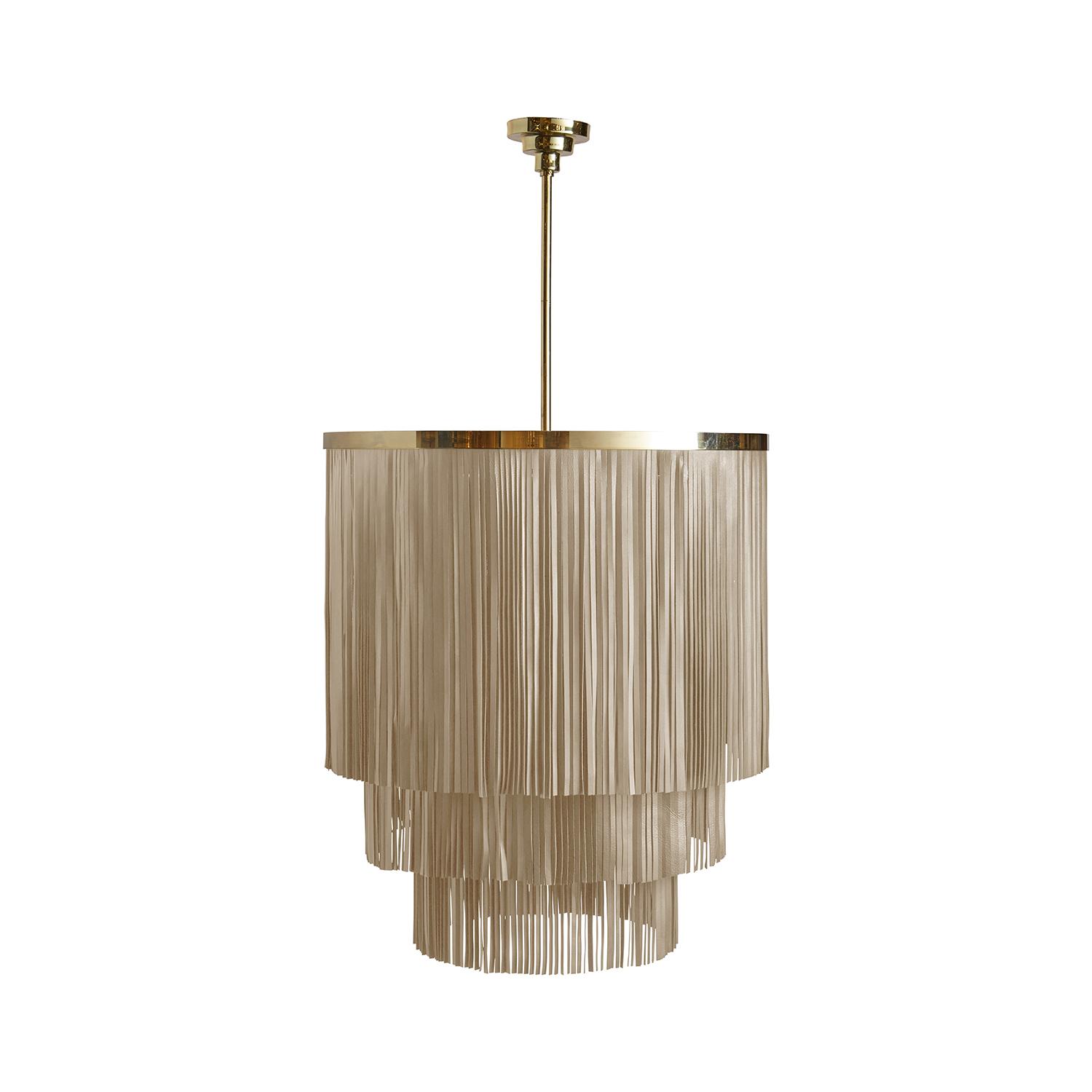 Small NeKeia Leather Chandelier in Brass Finish and Cream-Stone Leather