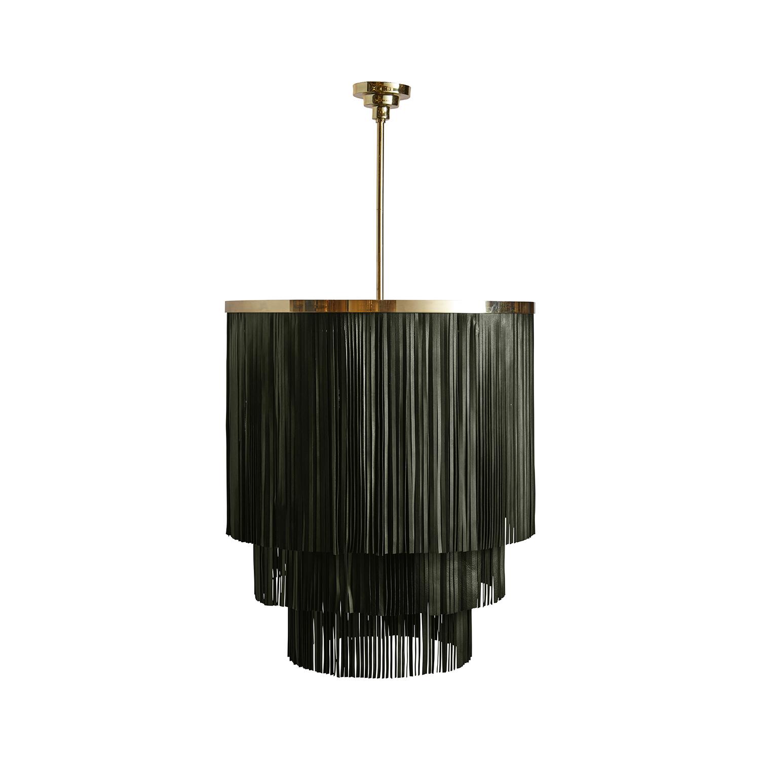 Small NeKeia Leather Chandelier in Brass Finish and NeKeia Leather