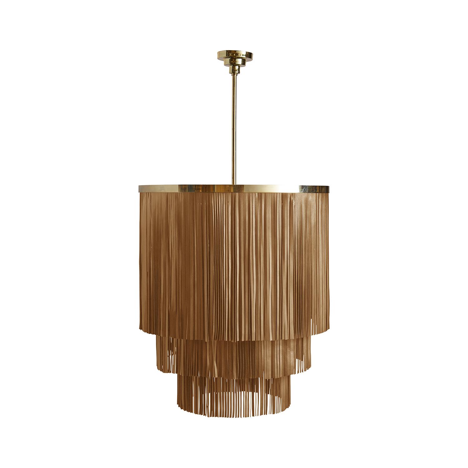 Small NeKeia Leather Chandelier in Brass Finish and Premium Leather