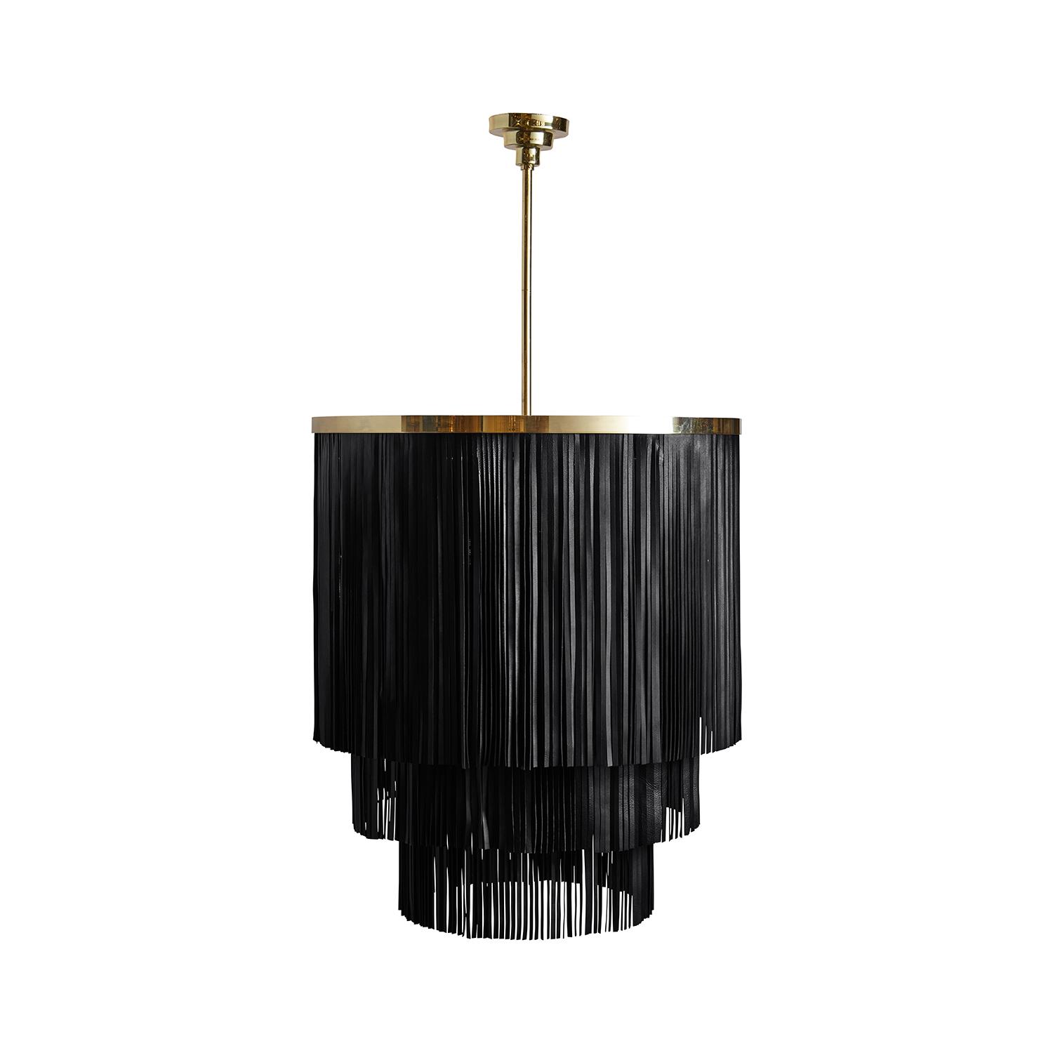 Small NeKeia Leather Chandelier in Brass Finish and Premium Leather