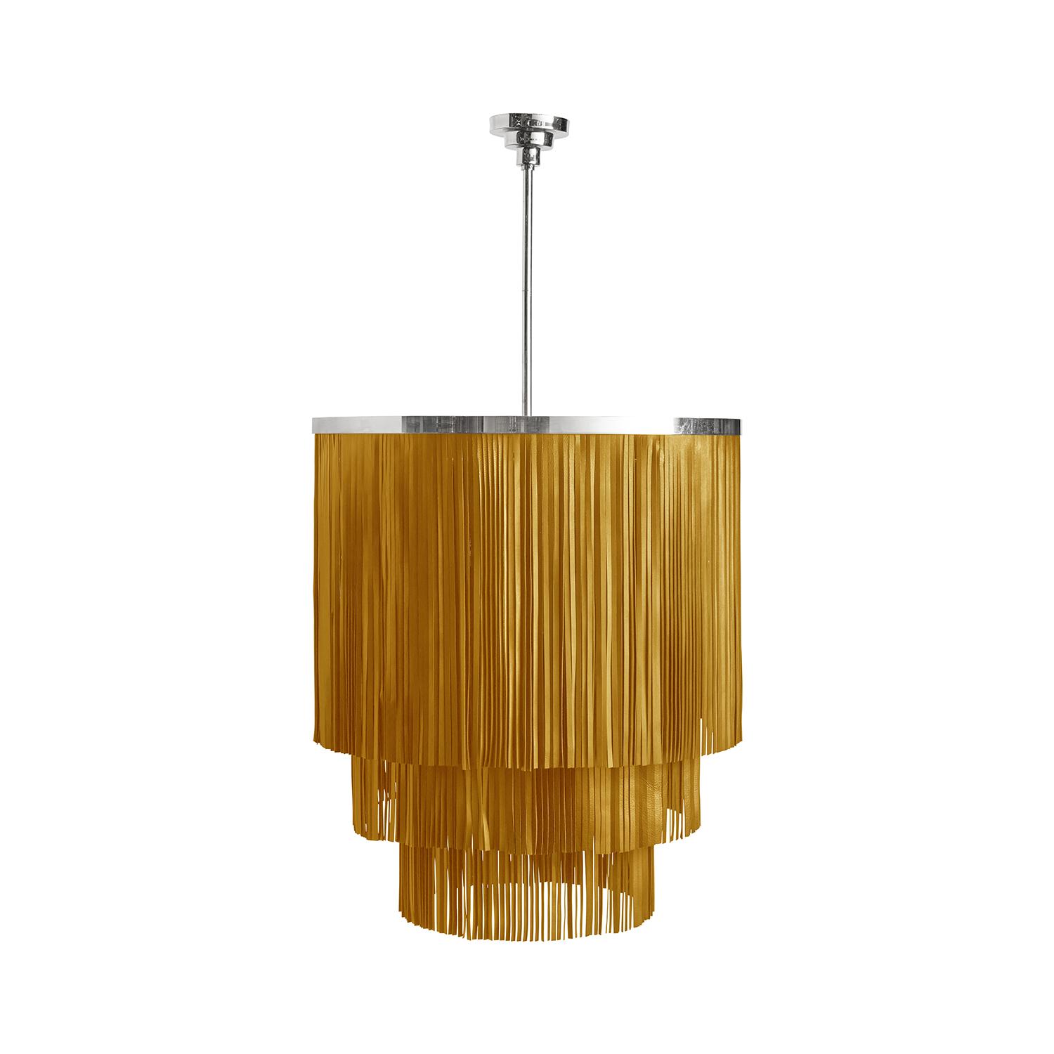 Small NeKeia Leather Chandelier in Nickel Finish and NeKeia Leather