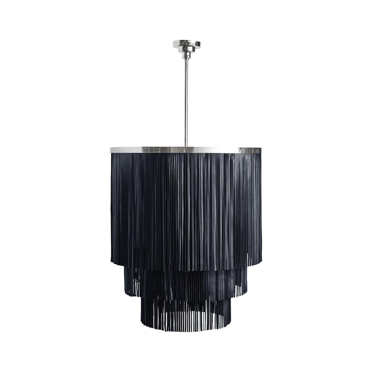 Small NeKeia Leather Chandelier in Nickel Finish and NeKeia Leather