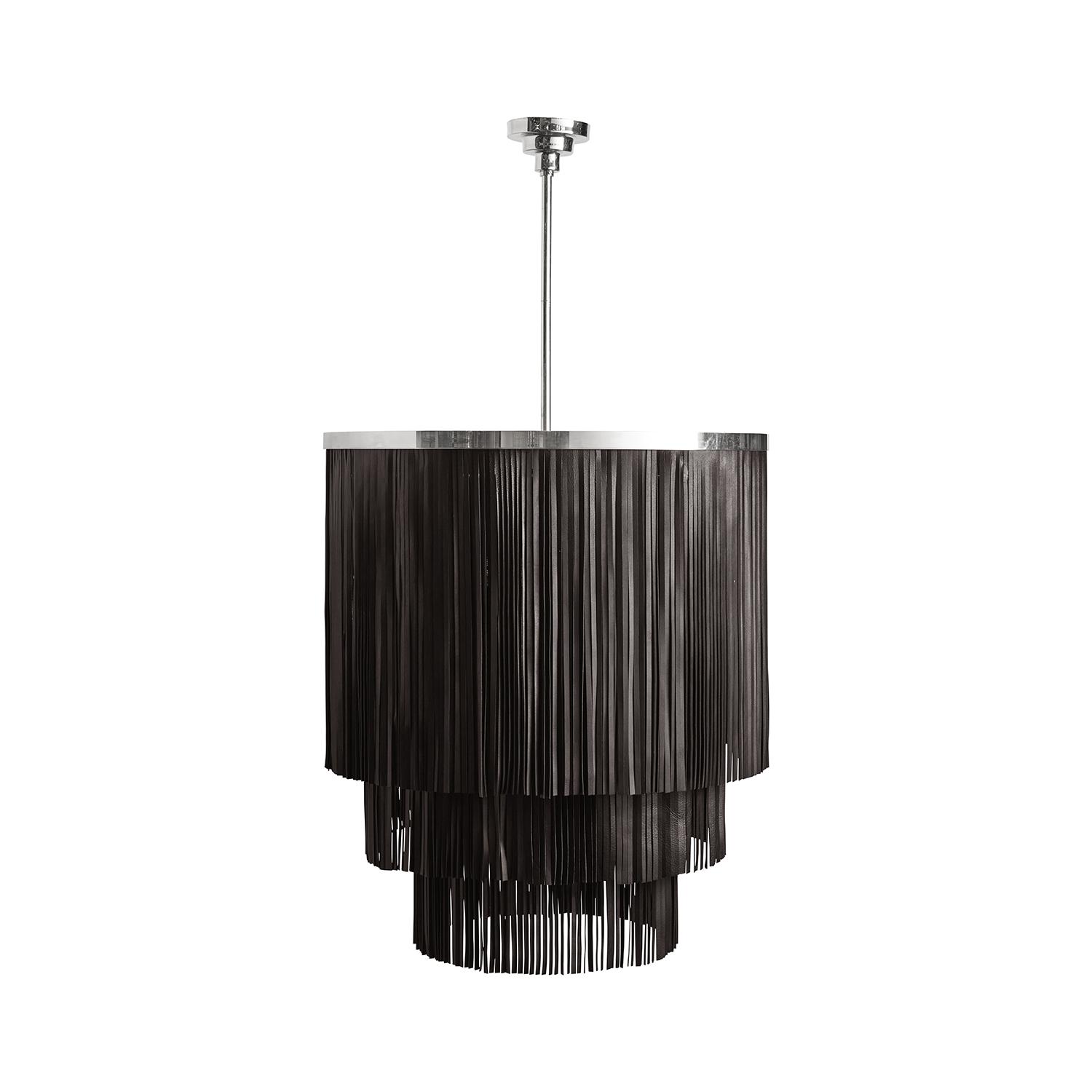 Small NeKeia Leather Chandelier in Nickel Finish and Premium Leather