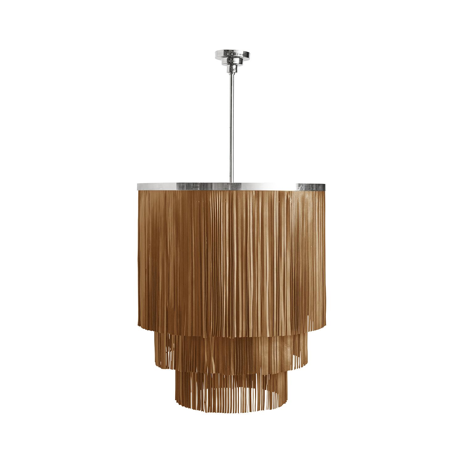 Small NeKeia Leather Chandelier in Nickel Finish and Premium Leather