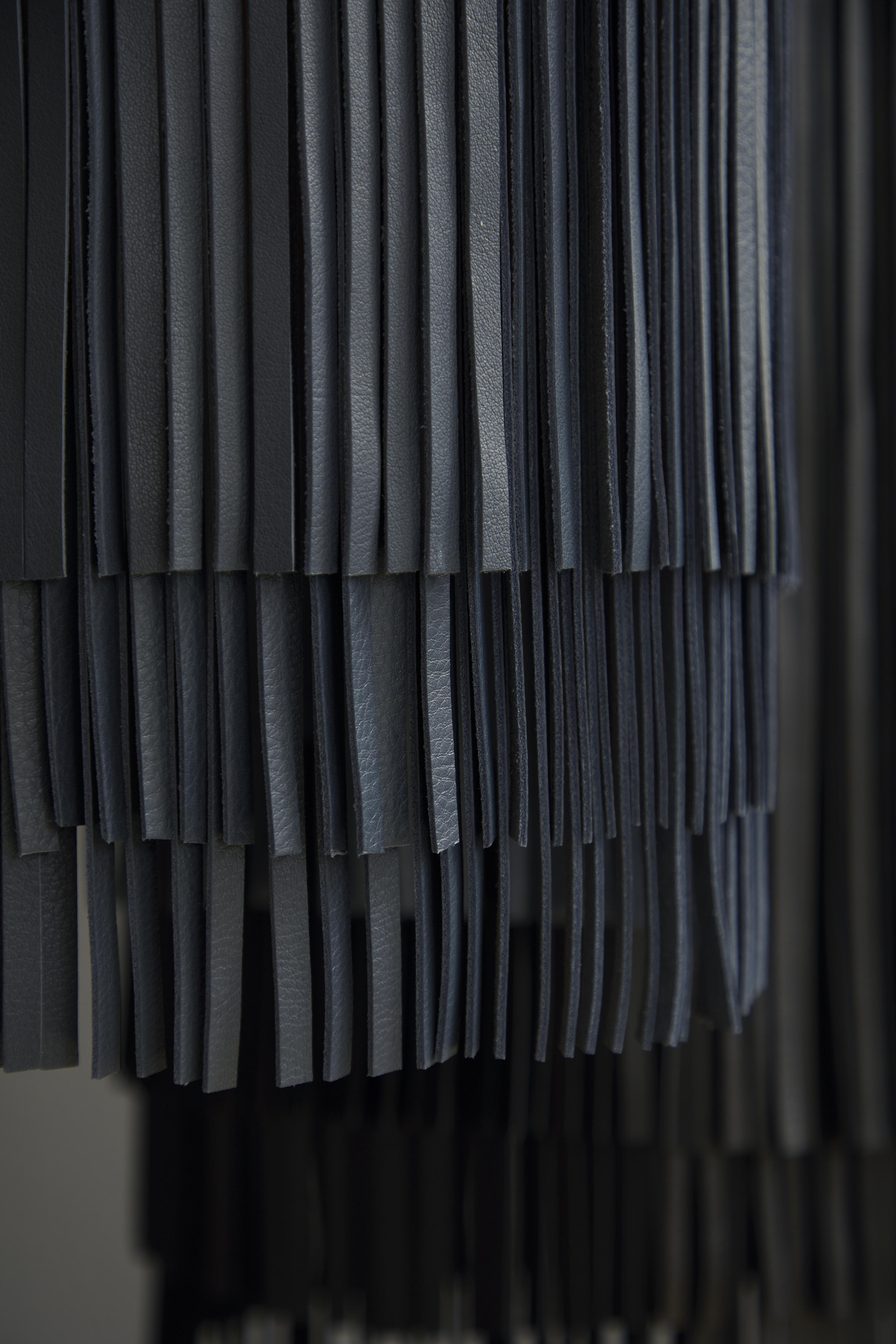 Small NeKeia Leather Chandelier in Nickel Finish and Premium Leather
