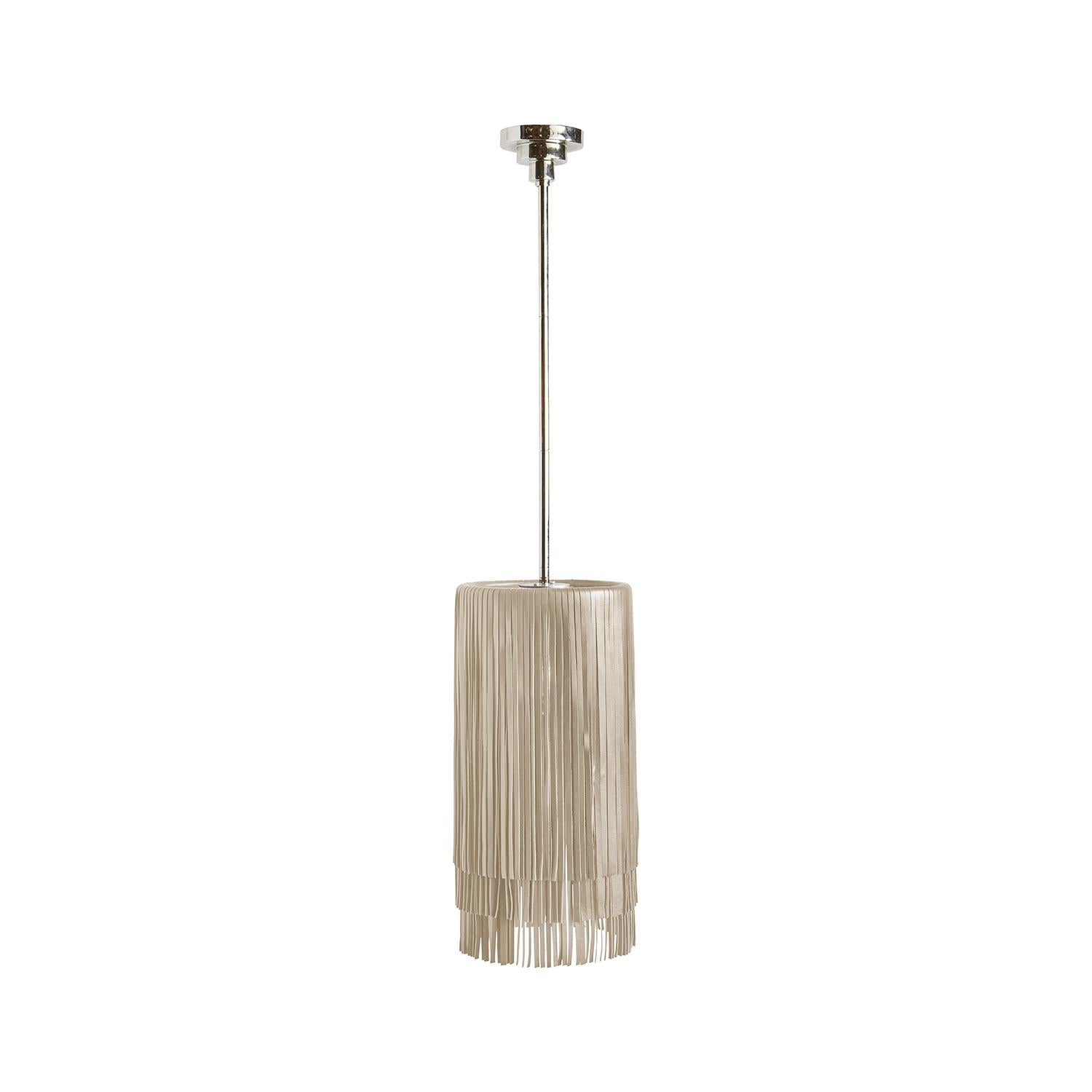 Nairobi Leather Pendant in Nickel Finish and Cream-Stone Leather