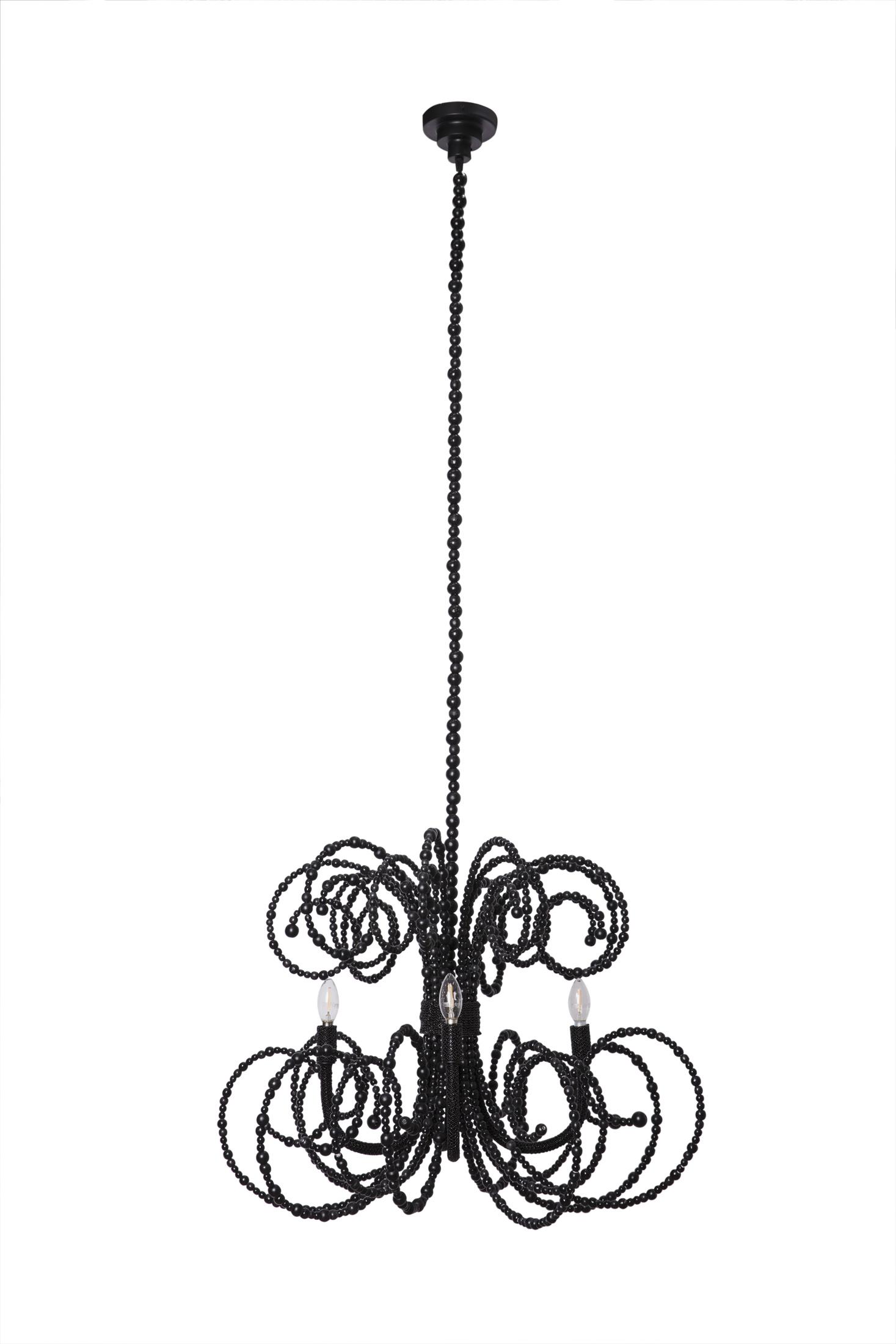 Twirly Wood Beaded Chandelier in Black