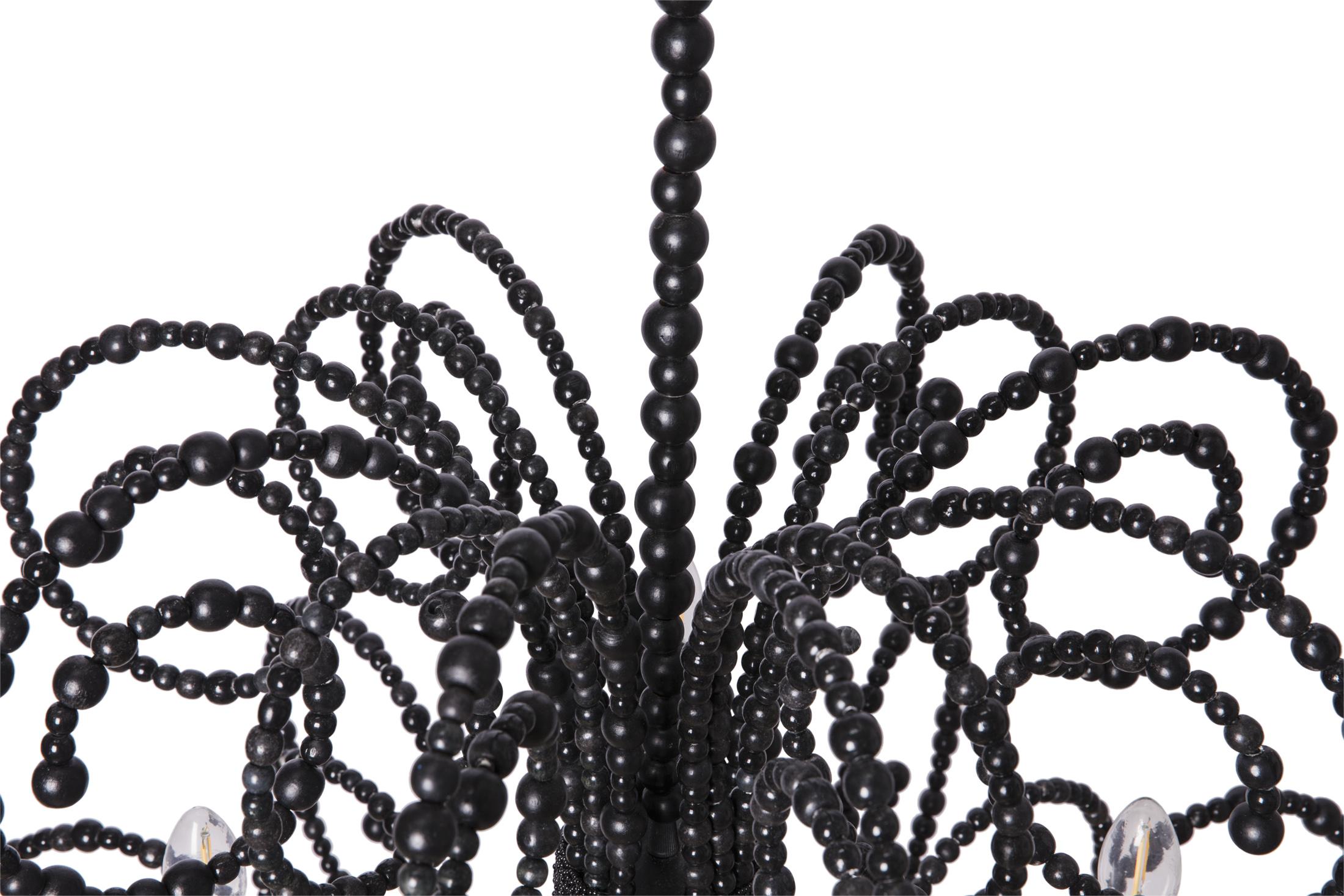 Twirly Wood Beaded Chandelier in Black