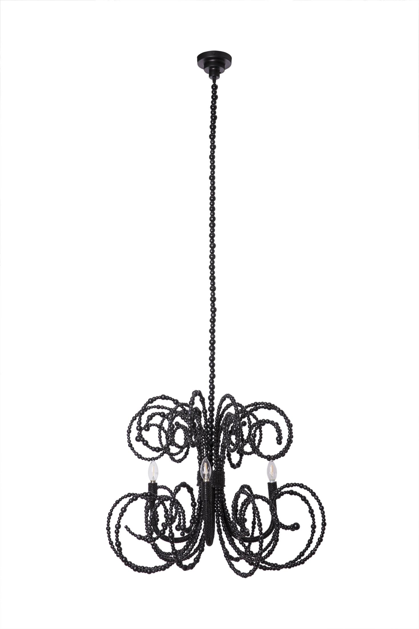 Twirly Wood Beaded Chandelier in Black