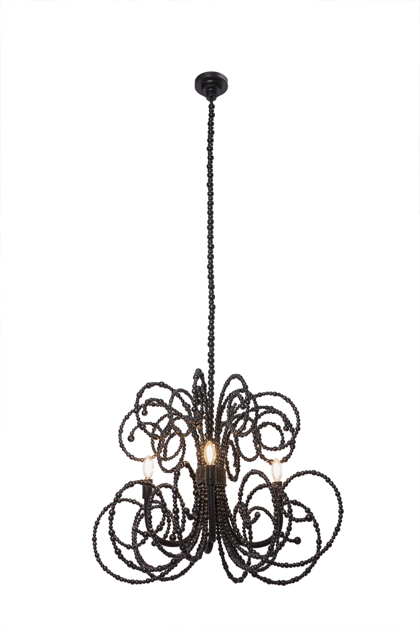 Twirly Wood Beaded Chandelier in Black