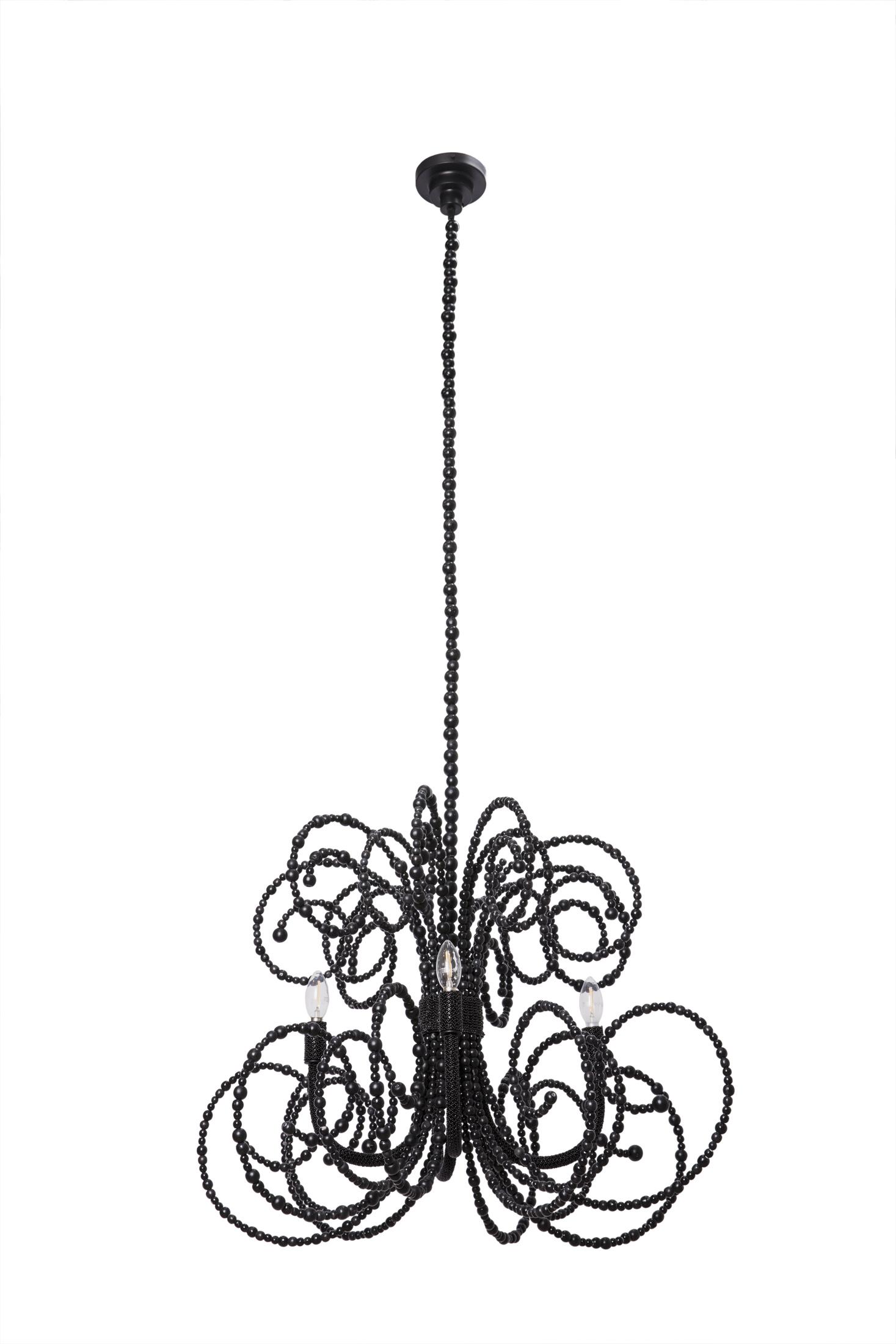 Twirly Wood Beaded Chandelier in Black