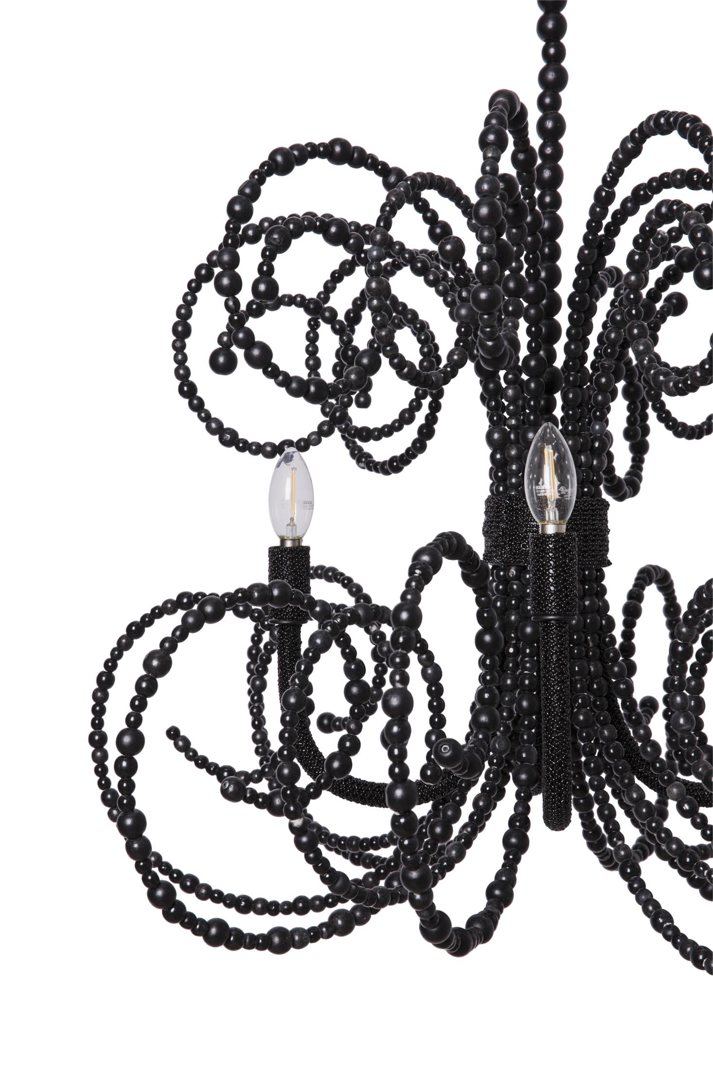 Twirly Wood Beaded Chandelier in Black