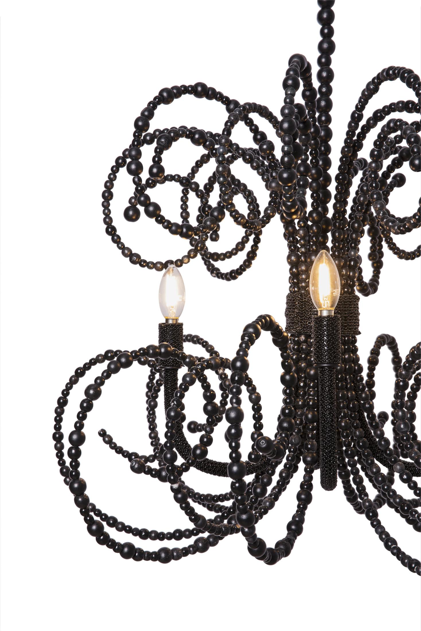 Twirly Wood Beaded Chandelier in Black