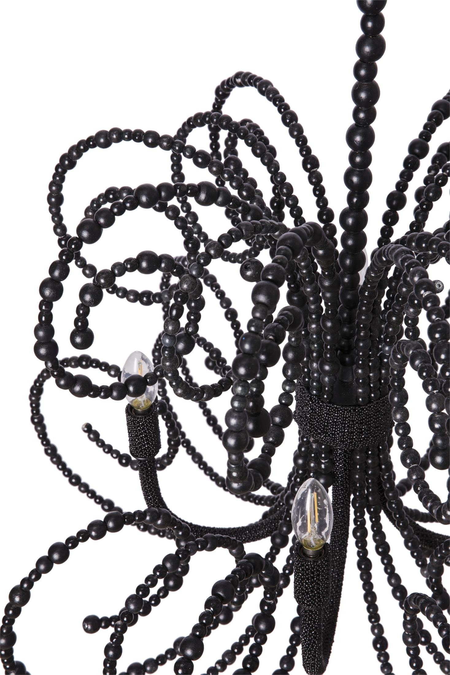 Twirly Wood Beaded Chandelier in Black