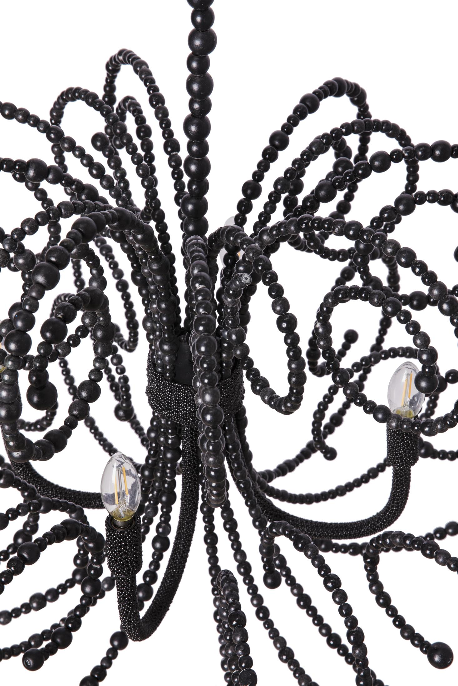 Twirly Wood Beaded Chandelier in Black