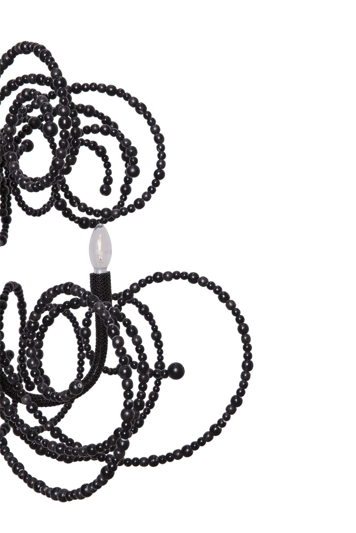 Twirly Wood Beaded Chandelier in Black